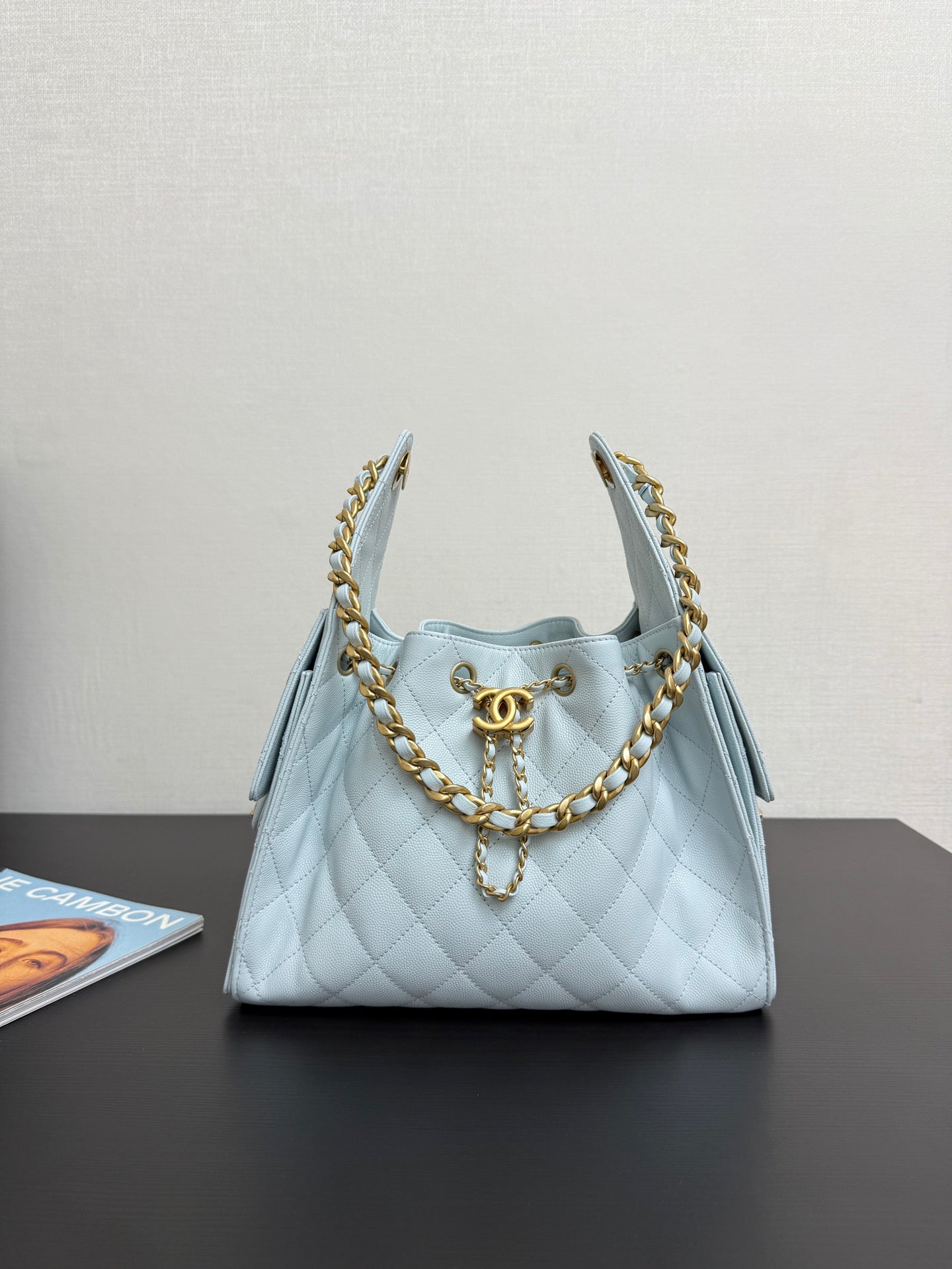 Adjustable Chain Light Blue Bucket Bag
