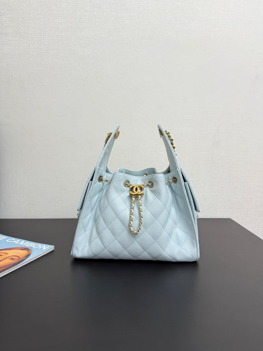 Adjustable Chain Light Blue Bucket Bag