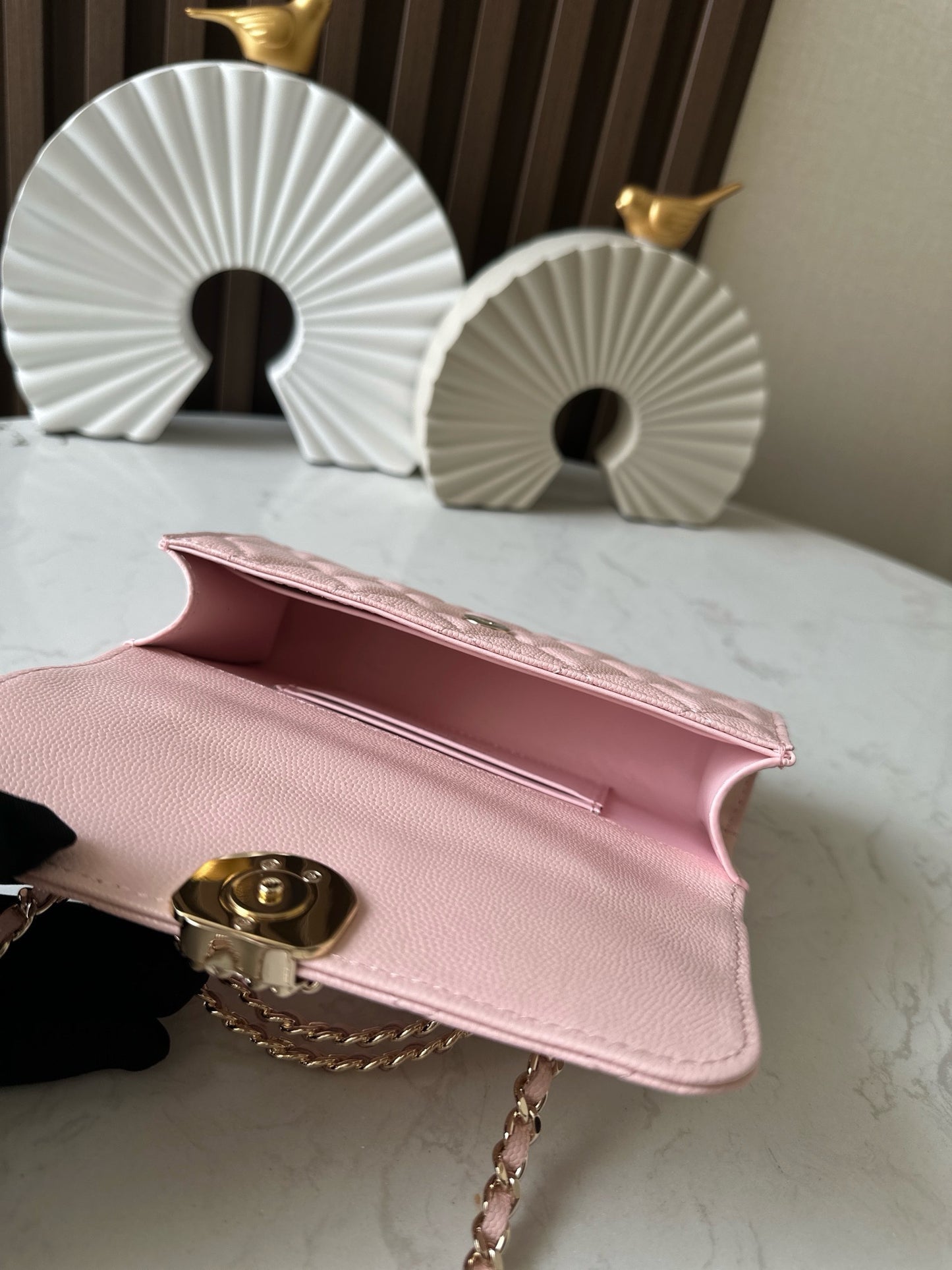 Light pink caviar leather flap handbag shoulder bag