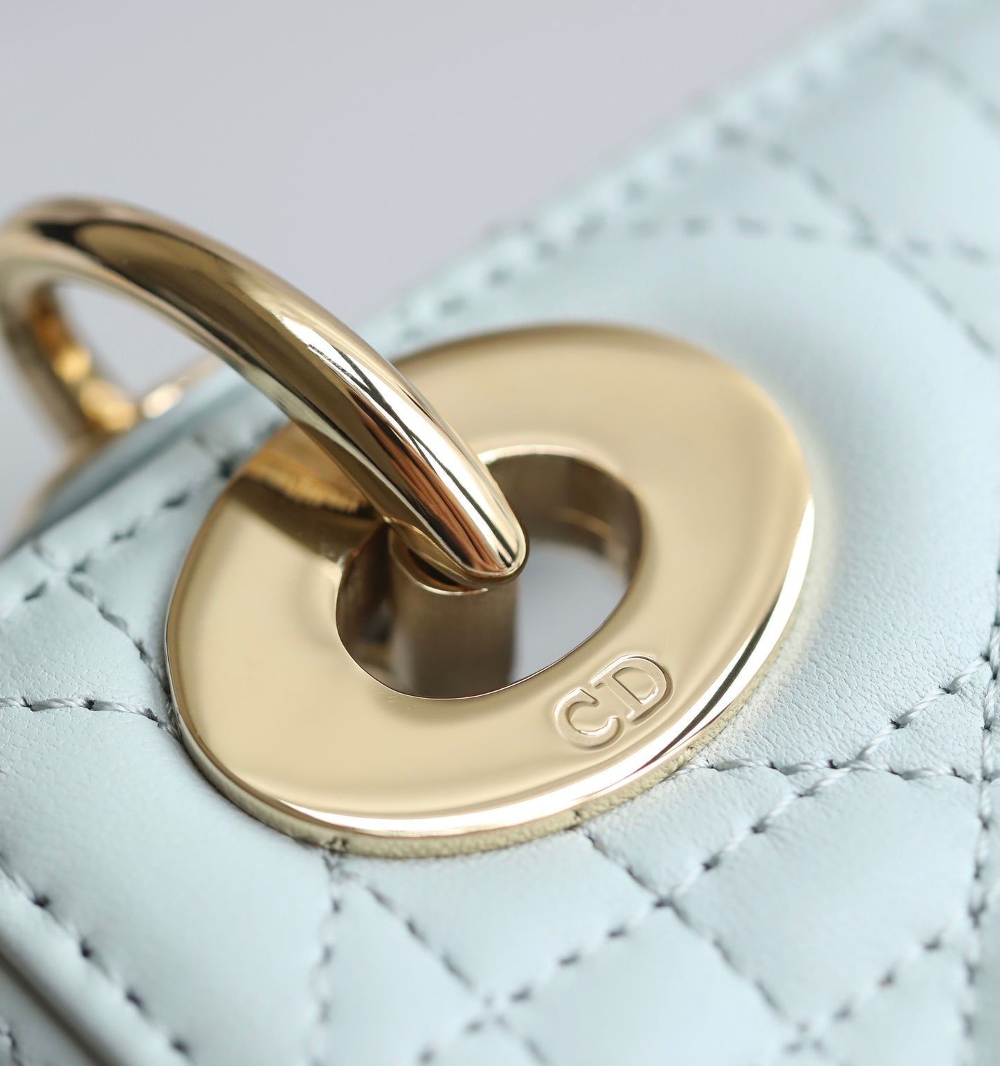 Lake Blue Cannage Pattern Patent Lambskin Handbag