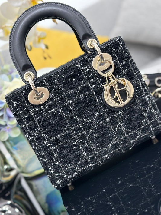 A paragon of luxury and elegance! Limited - edition black tweed Lady bag, a must - have for an elegant outing