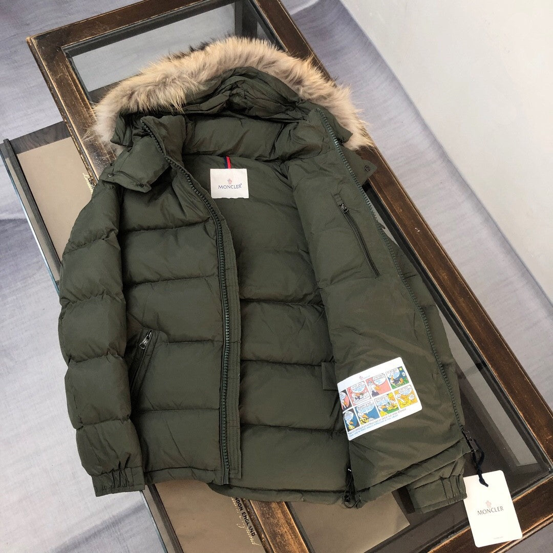 Army Green Down Jacket: With Fur Collar, Warm and Stylish