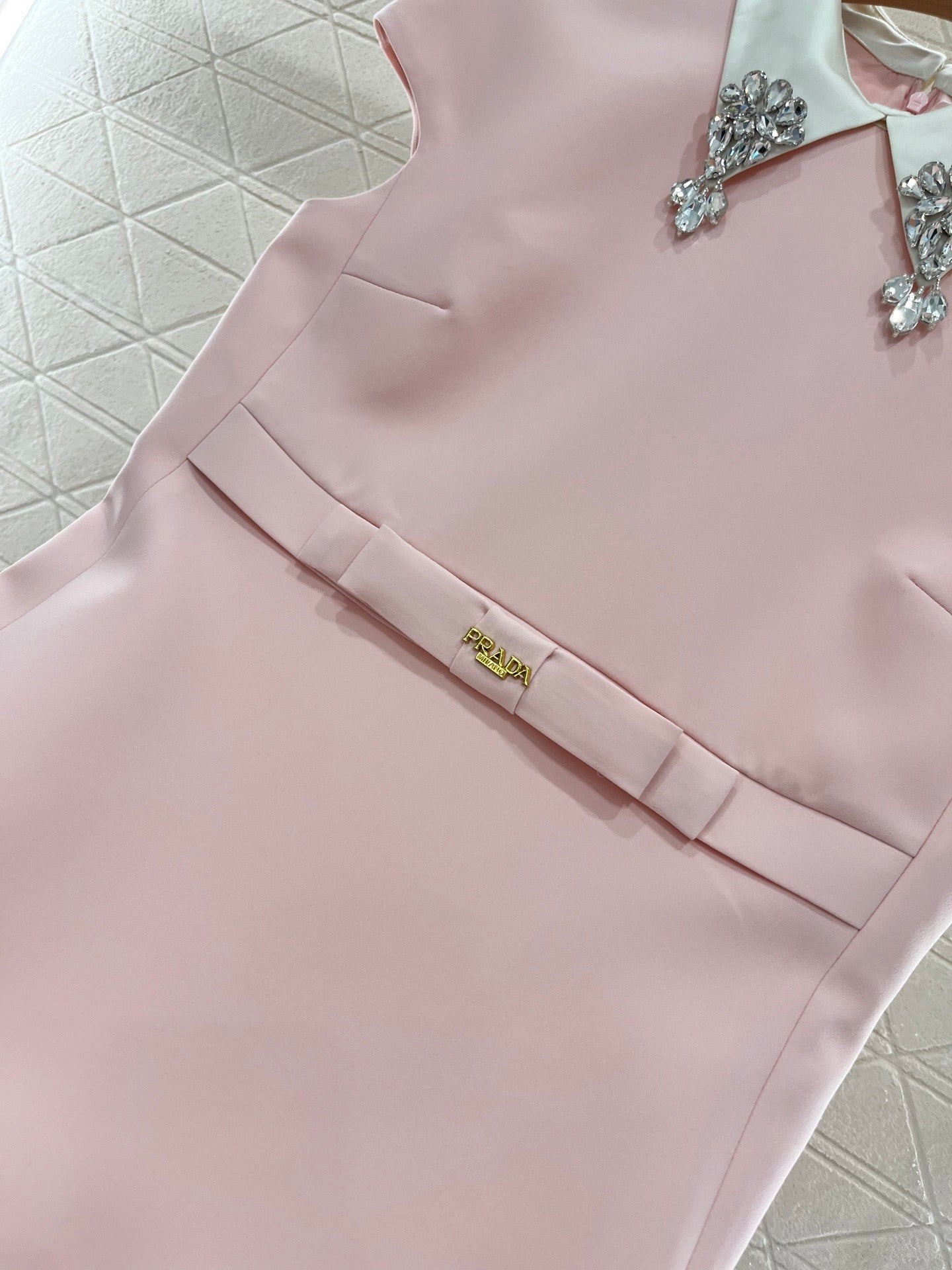 Lapel Dress Embellished with Rhinestones, Made of Custom - made Acetate Fabric