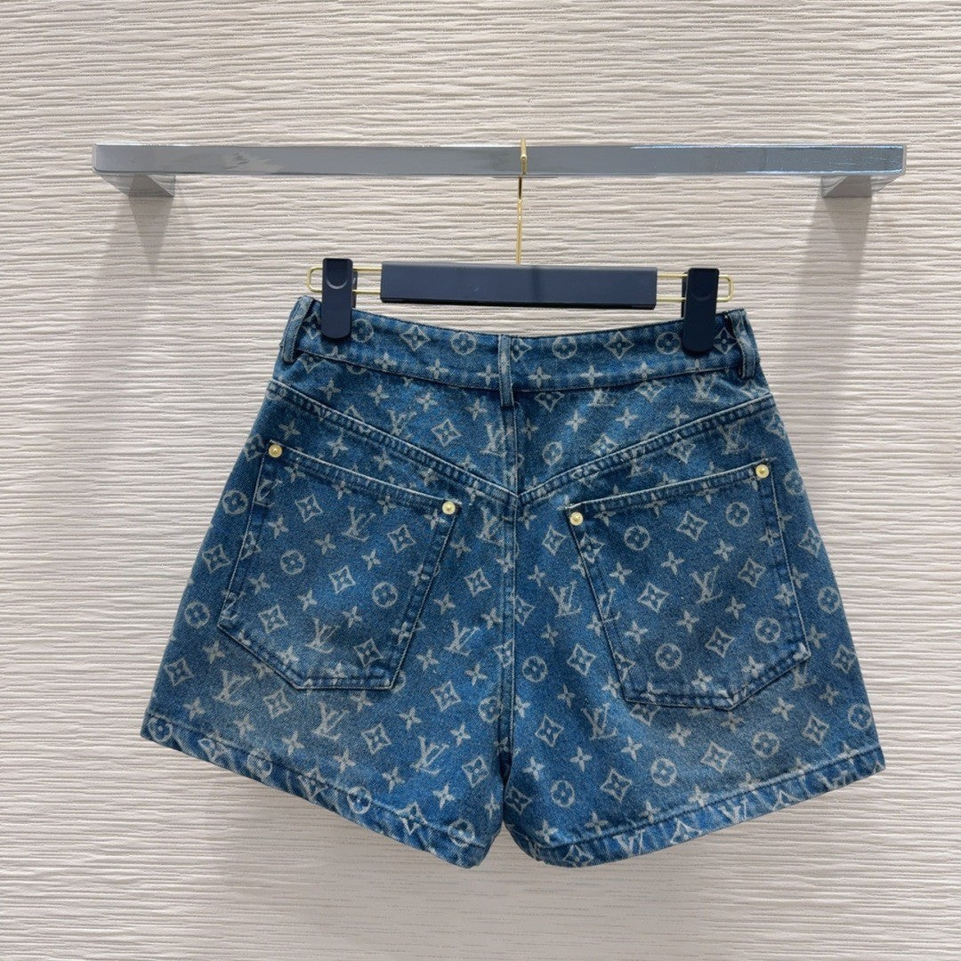 Printed Logo Denim Shorts