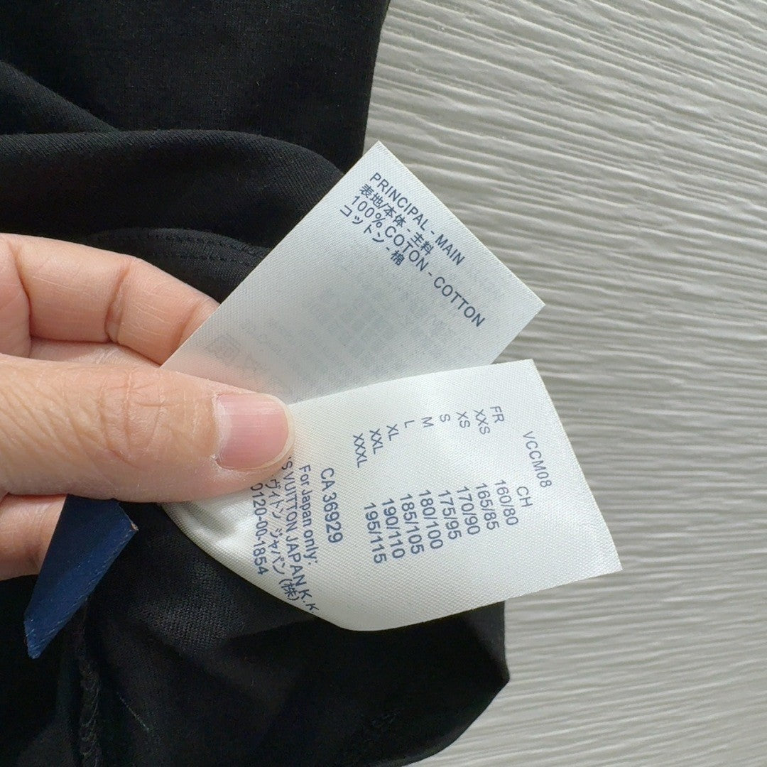 Black T - shirt with Monogram Pocket & Gold Chain Detail