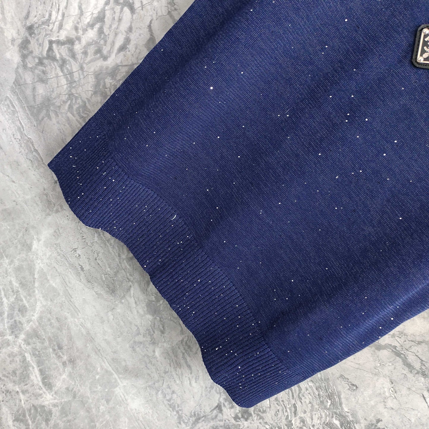 Navy Blue Sleeveless Knit Vest T - shirt with Embellishments & Logo