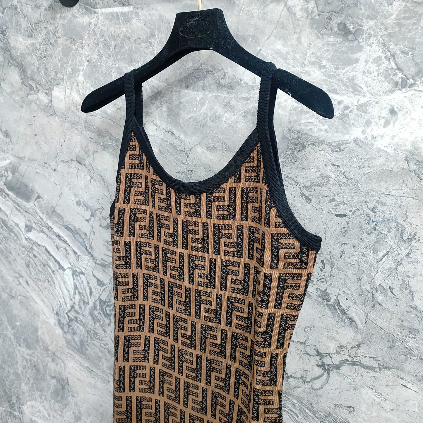 Sling Dress with Interwoven Brown and Black Classic Double - F Pattern