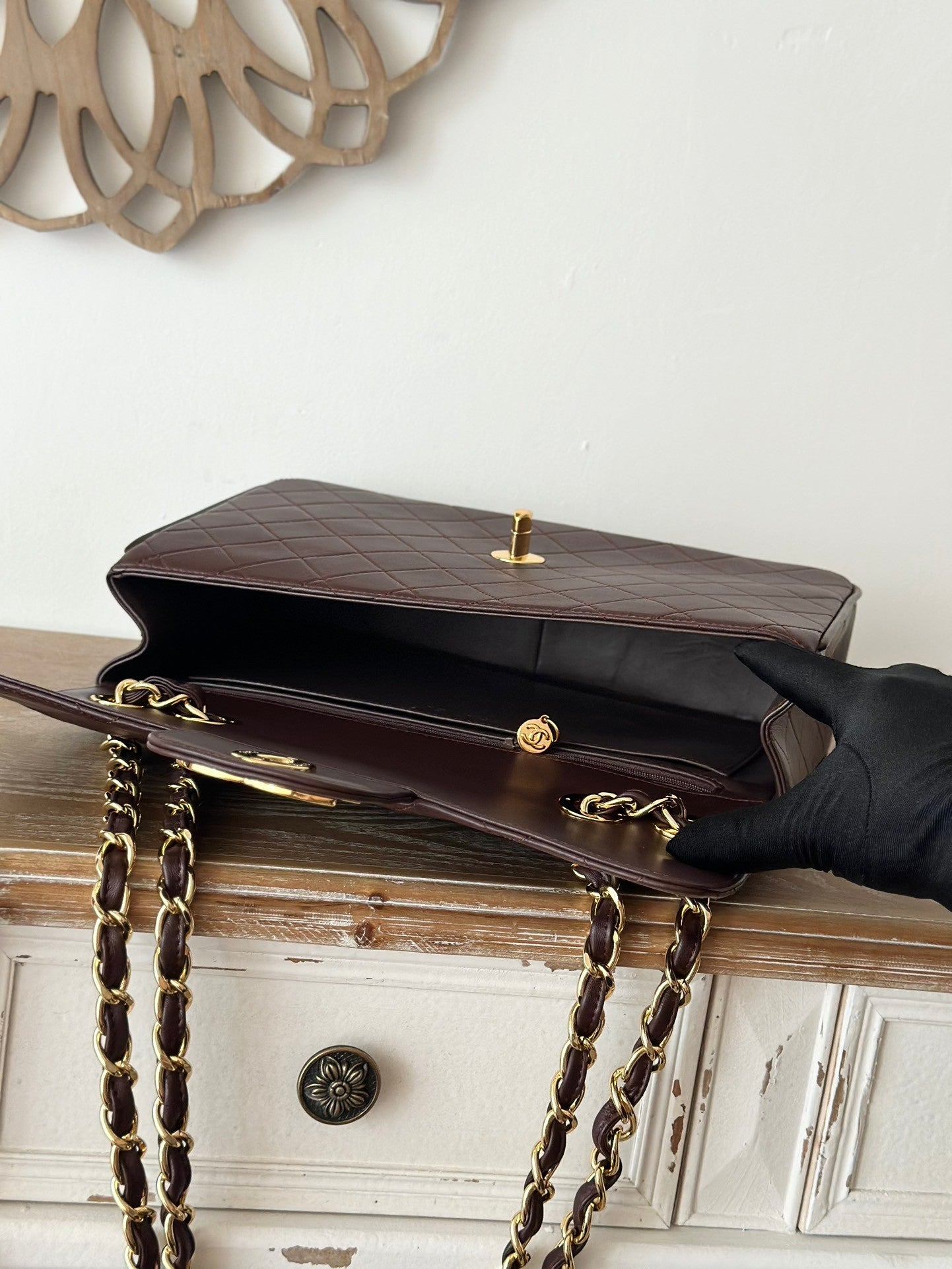 brown lambskin Quilted Flap Chain Bag