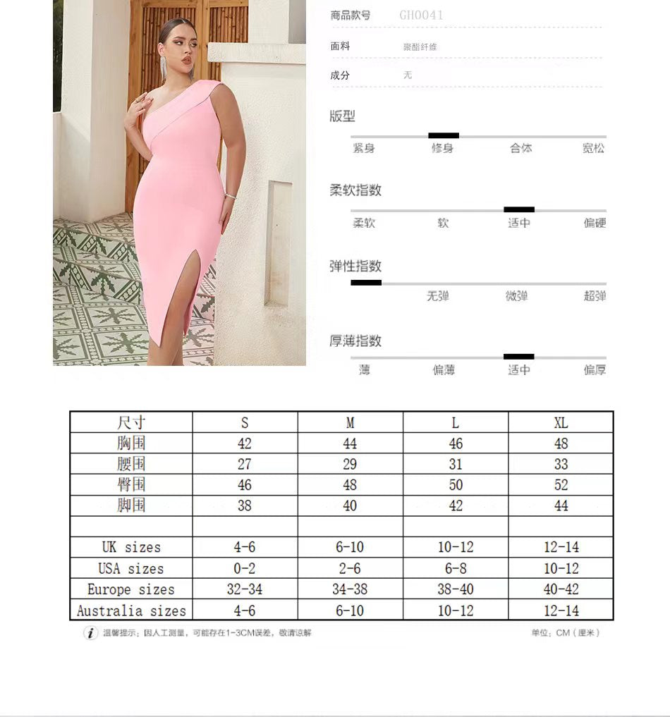 Plus - size Pink One - shoulder Bandage Dress: Style and Comfort!