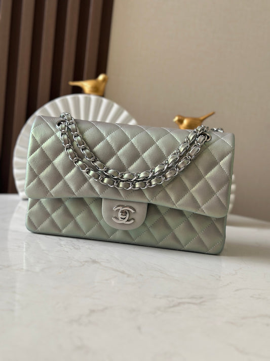 Glistening Colorful Silver CF Chain Flap Bag