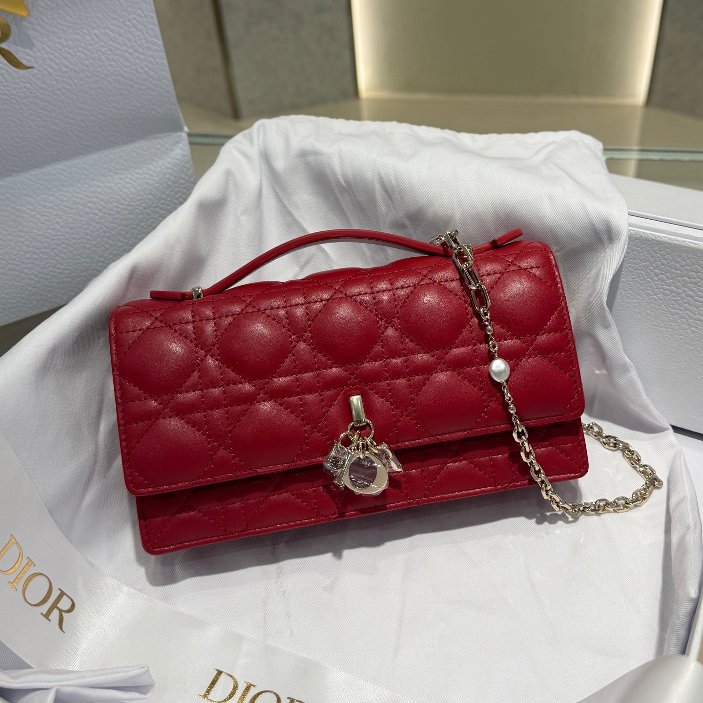 Red Pearl Chain Handbag