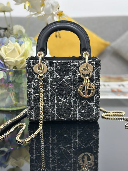 Three  Grid Tweed Handbag