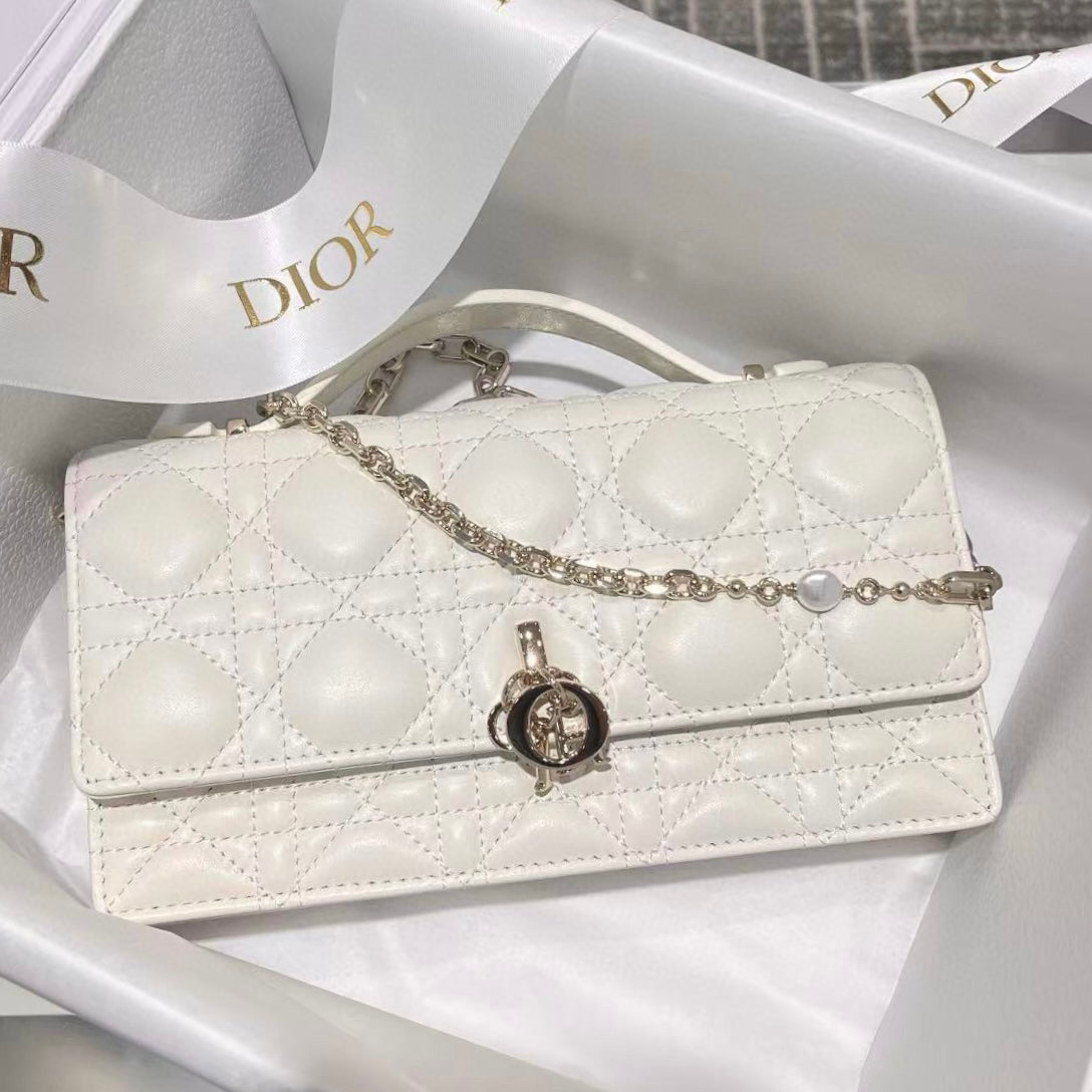 Mini Pearl Chain White Lambskin Handbag