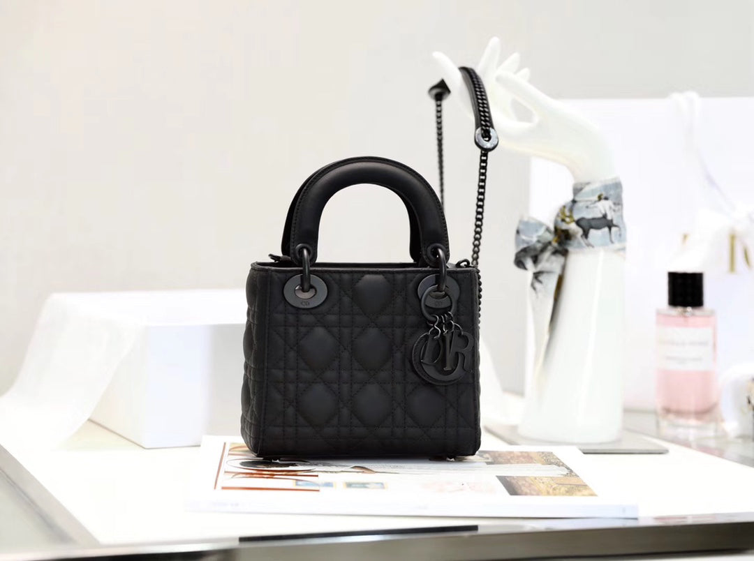 Matte Black Cannage Pattern Patent Lambskin Handbag