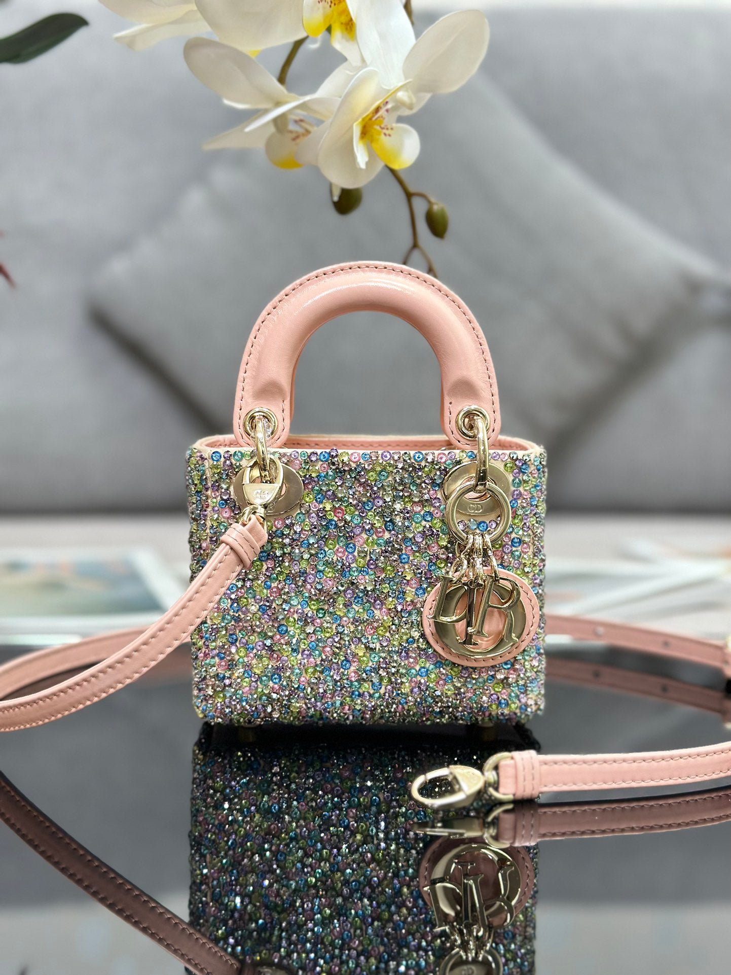 Lady Dior Ultra - Mini Embroidered Handbag with Colorful Beads and Diamonds