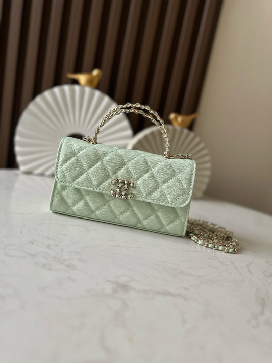 Light green caviar leather flap handbag   shoulder bag