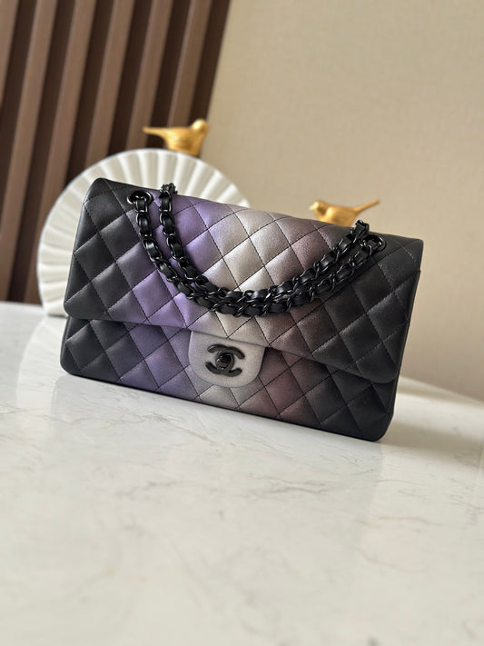 Tricolor Black Calfskin CF Flap Bag