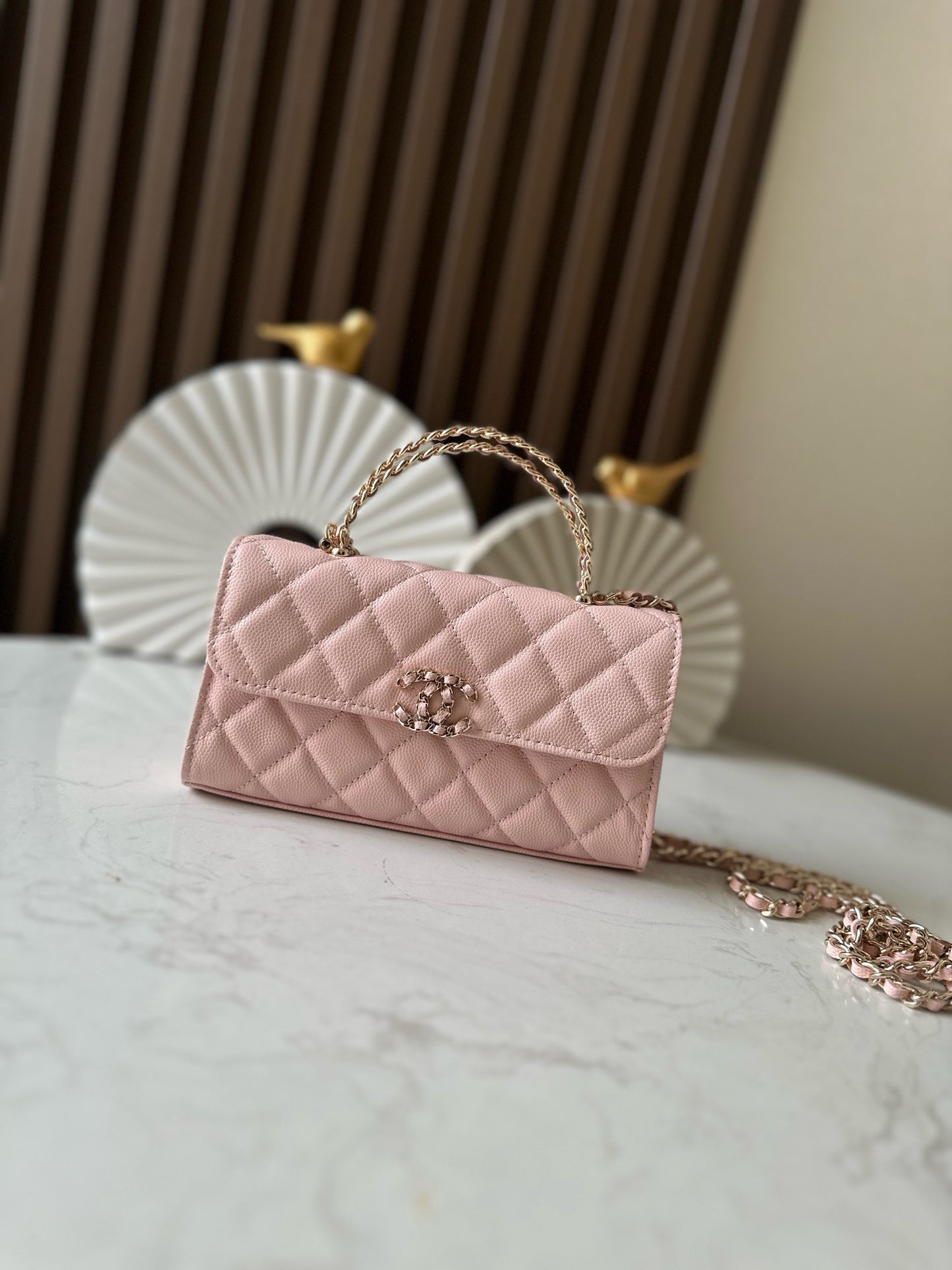 Light pink caviar leather flap handbag   shoulder bag