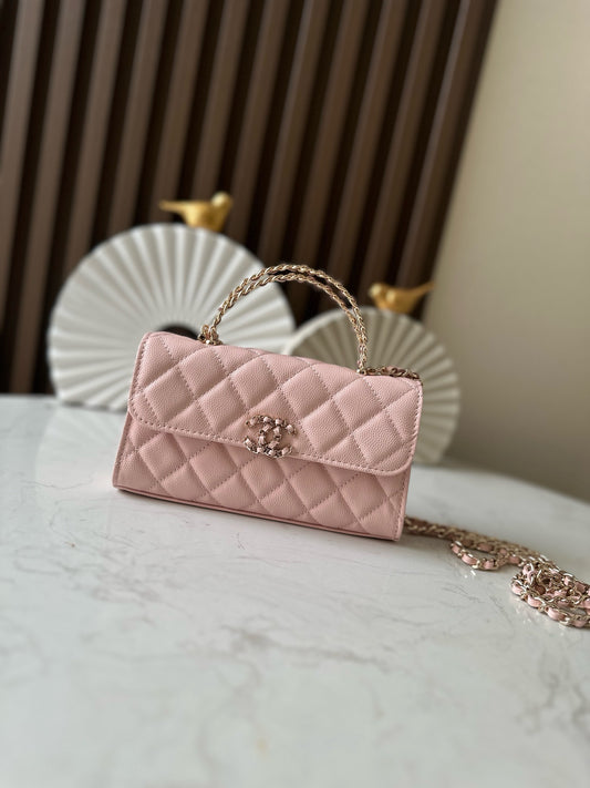 Light pink caviar leather flap handbag   shoulder bag