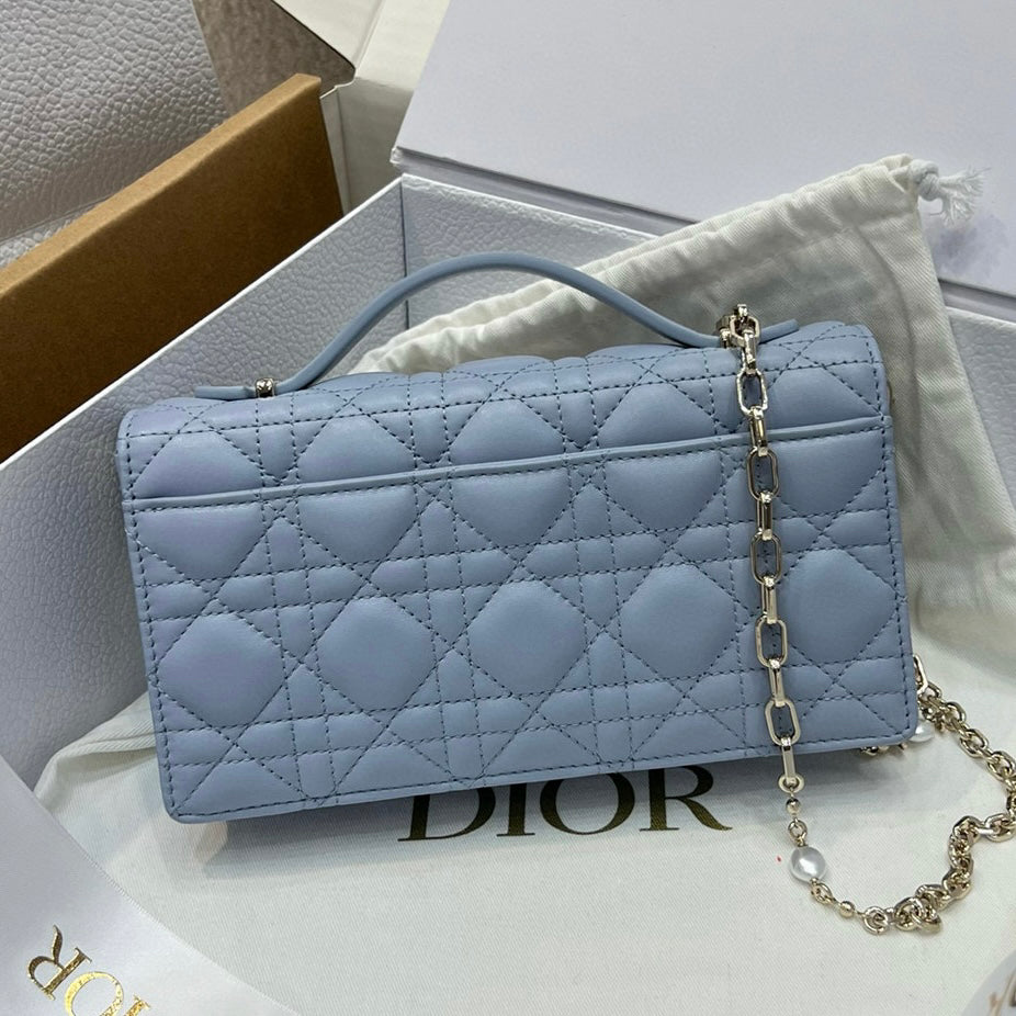 Mini Pearl Chain Light Blue Lambskin Handbag