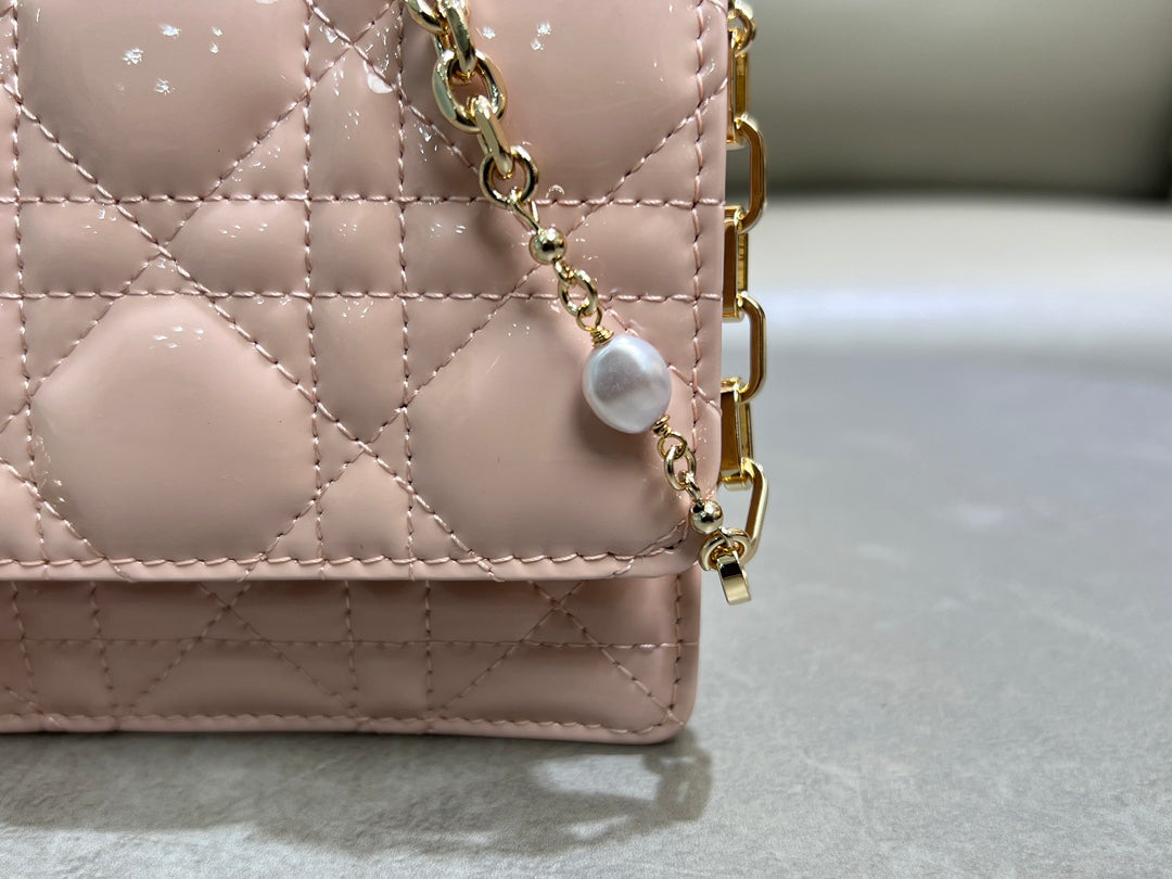 Patent Leather Rouge Pink Lady Dior Pearl Clutch Bag