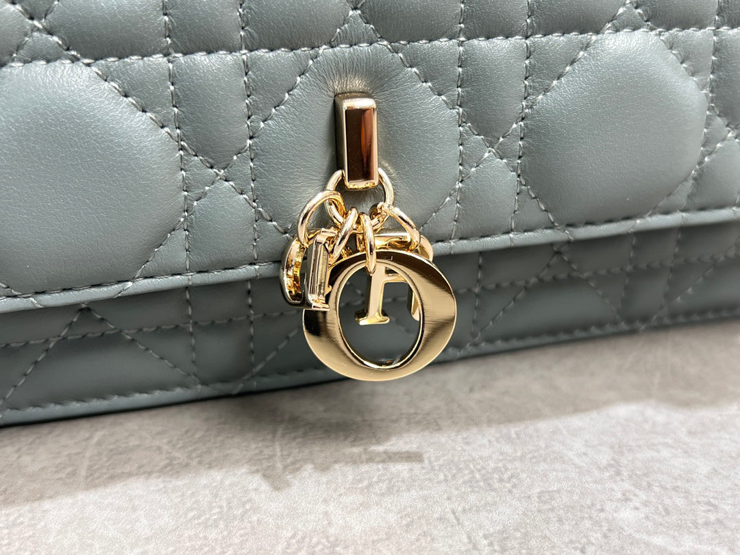 Sheepskin Slate Gray Lady Dior Pearl Clutch Bag