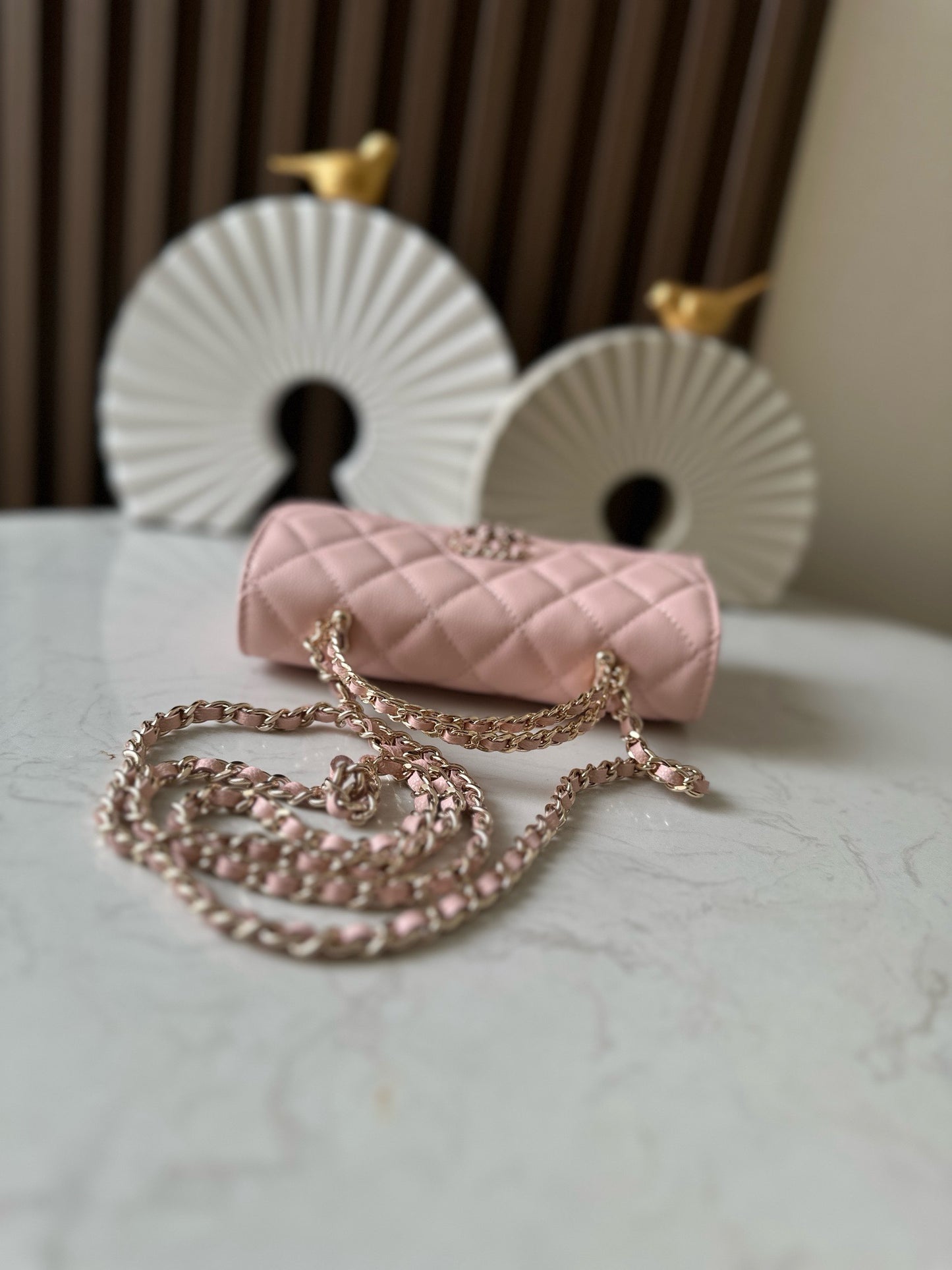 Light pink caviar leather flap handbag   shoulder bag