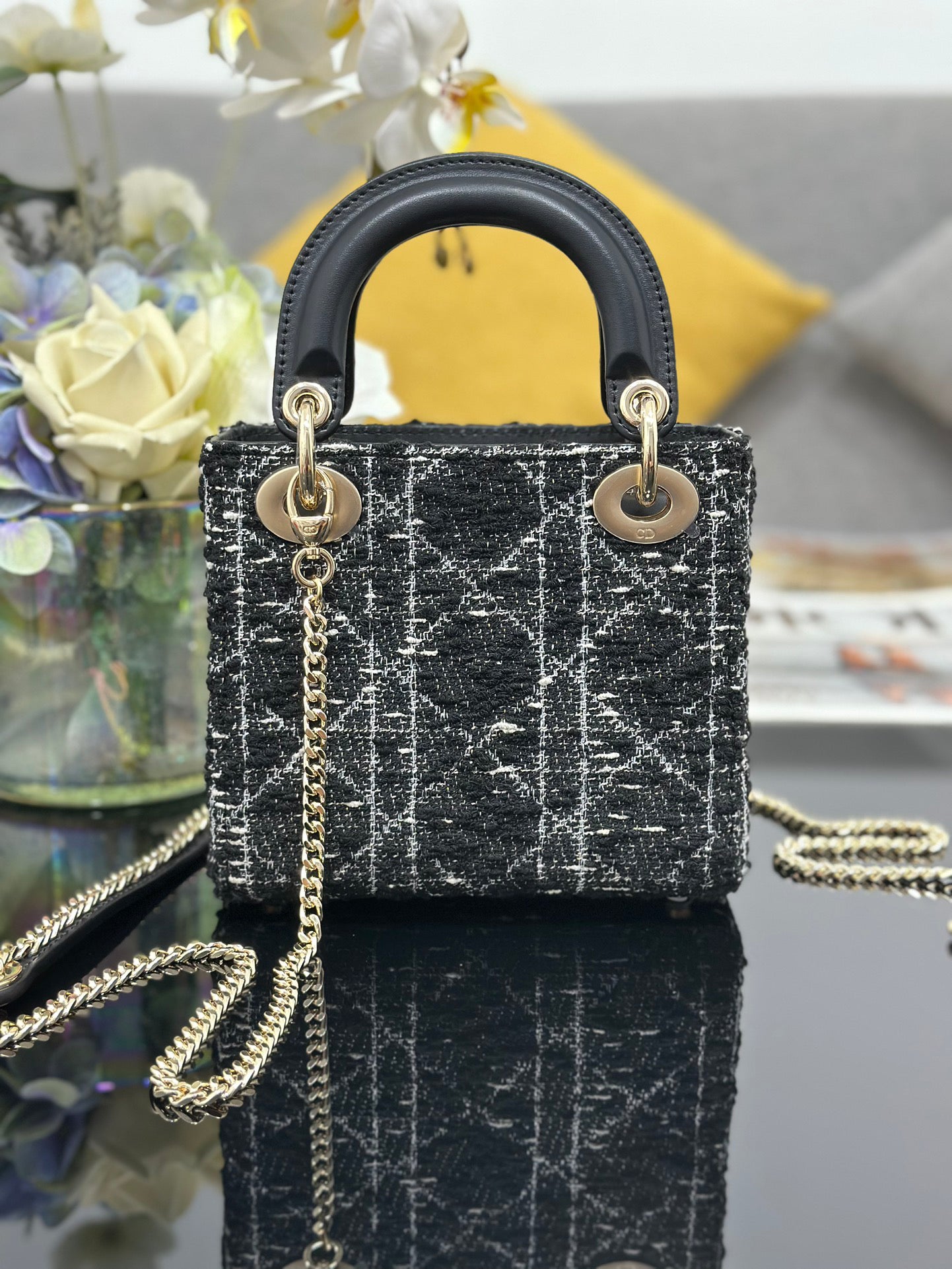 Three  Grid Tweed Handbag