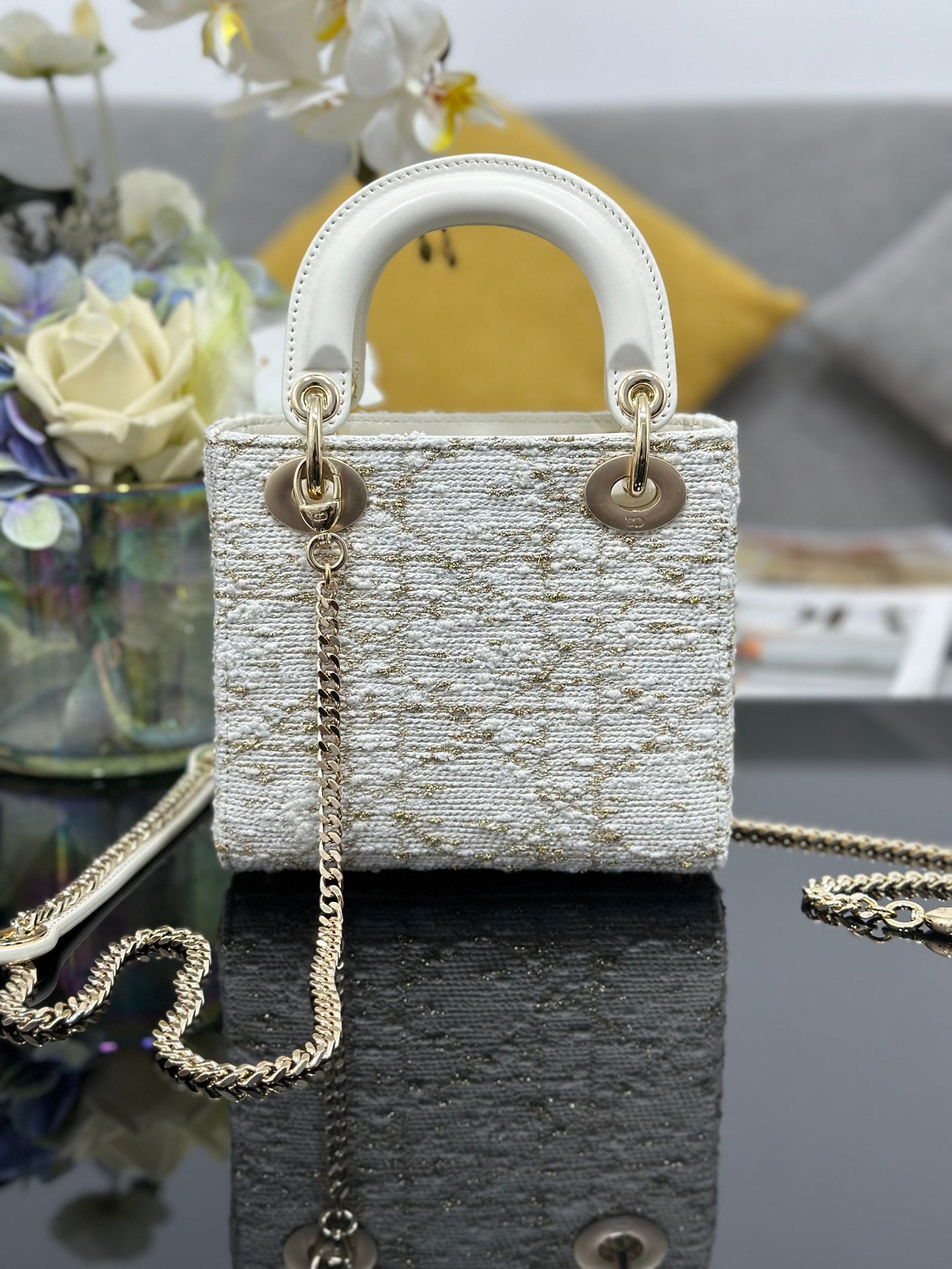 Three  Grid Tweed Handbag