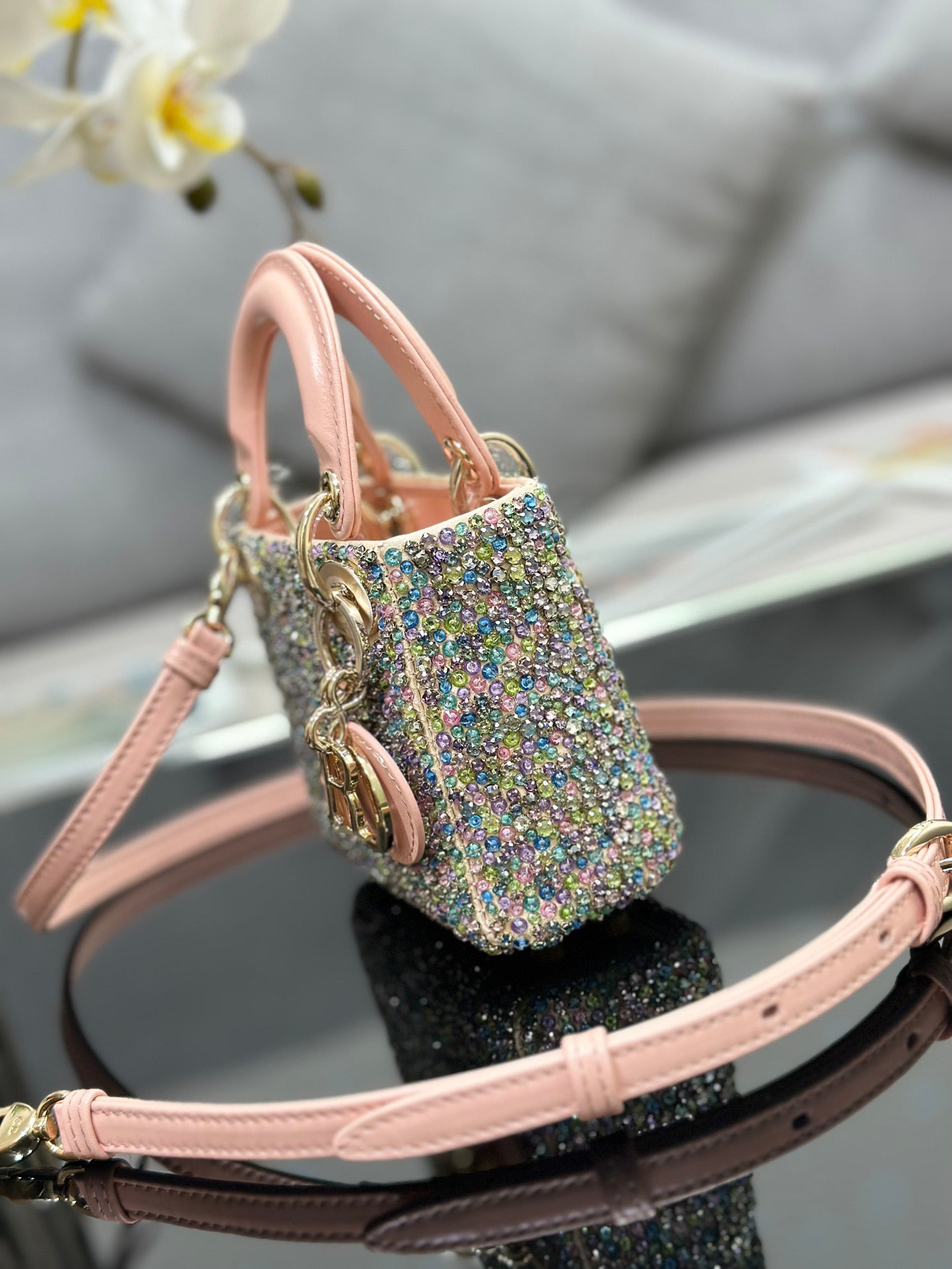 Lady Dior Ultra - Mini Embroidered Handbag with Colorful Beads and Diamonds