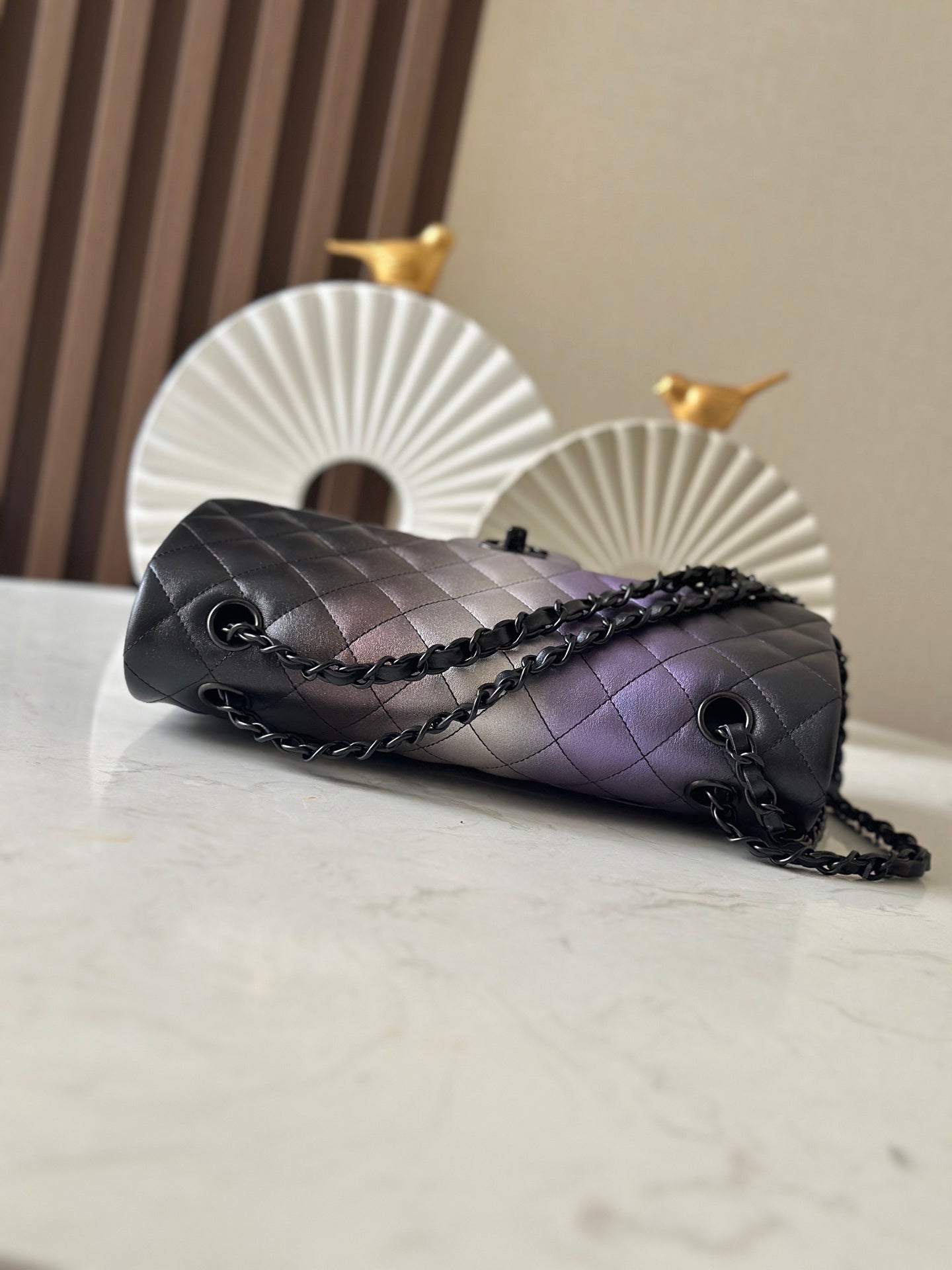 Tricolor Black Calfskin CF Flap Bag