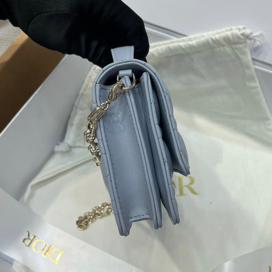 Mini Pearl Chain Light Blue Lambskin Handbag