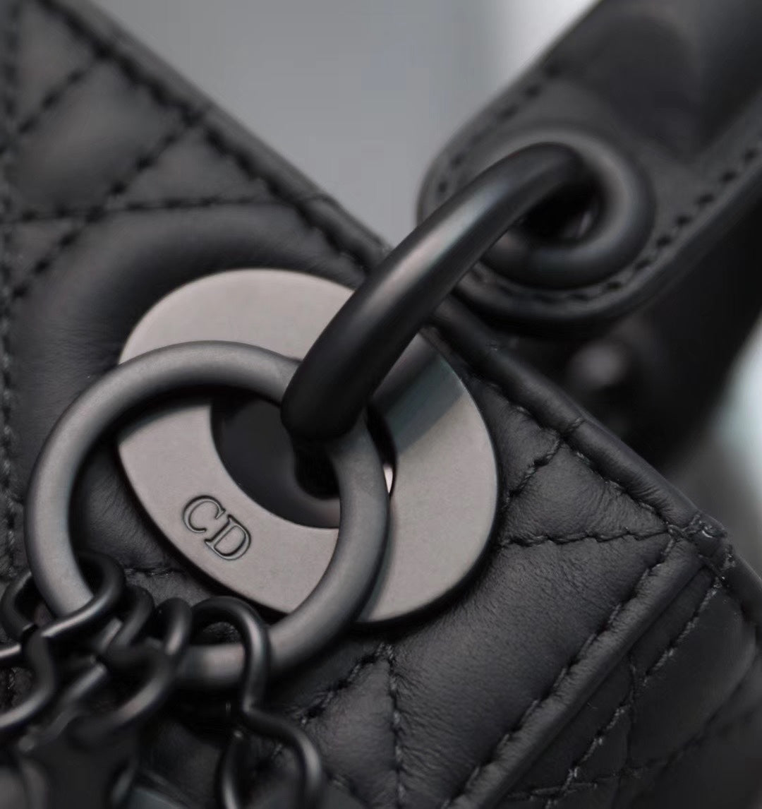 Matte Black Cannage Pattern Patent Lambskin Handbag