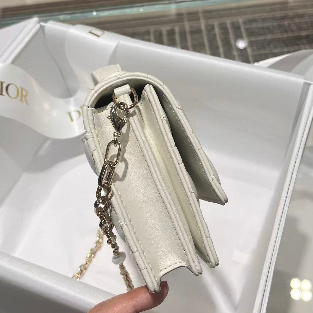 Mini Pearl Chain White Lambskin Handbag