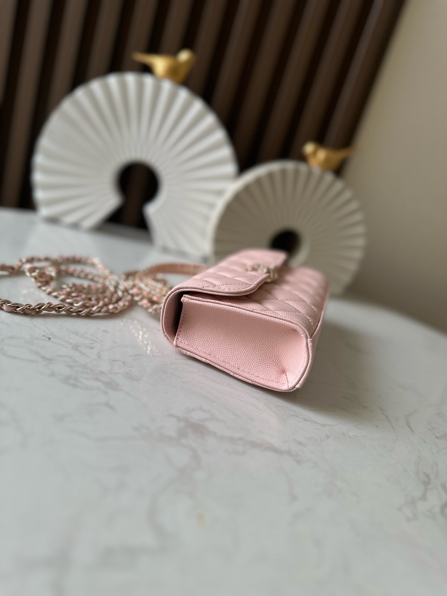 Light pink caviar leather flap handbag   shoulder bag