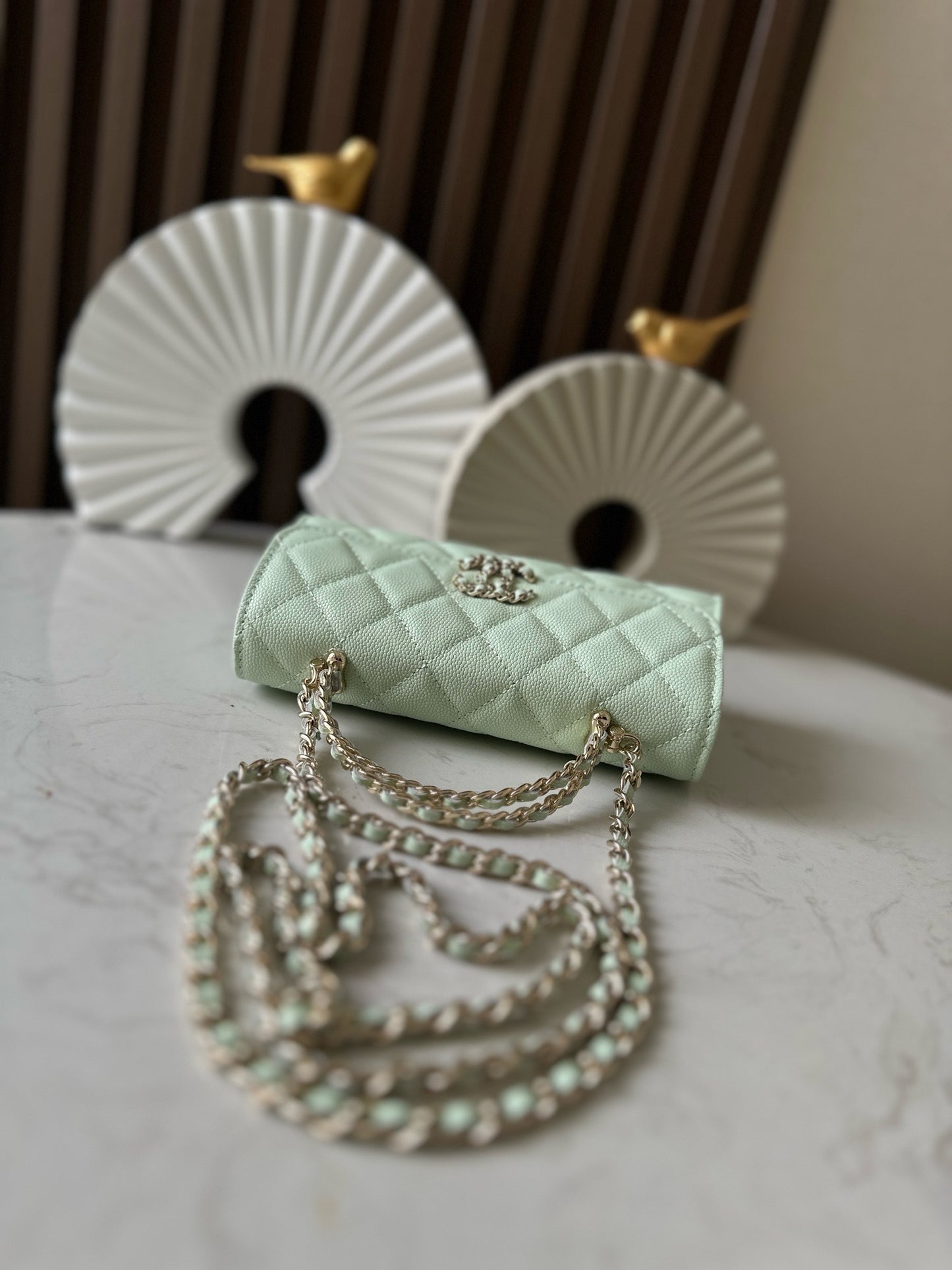 Light green caviar leather flap handbag   shoulder bag