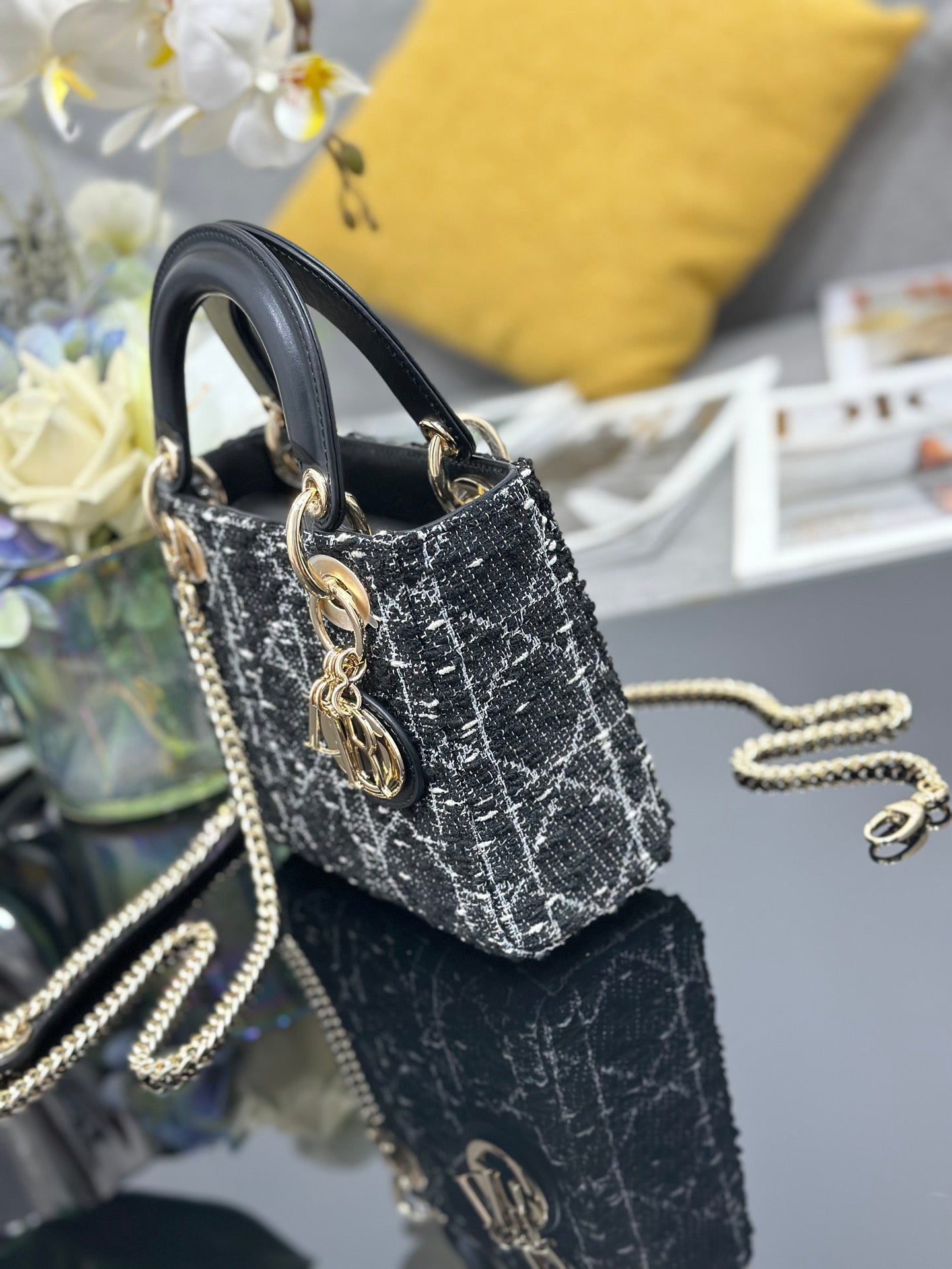 Three  Grid Tweed Handbag