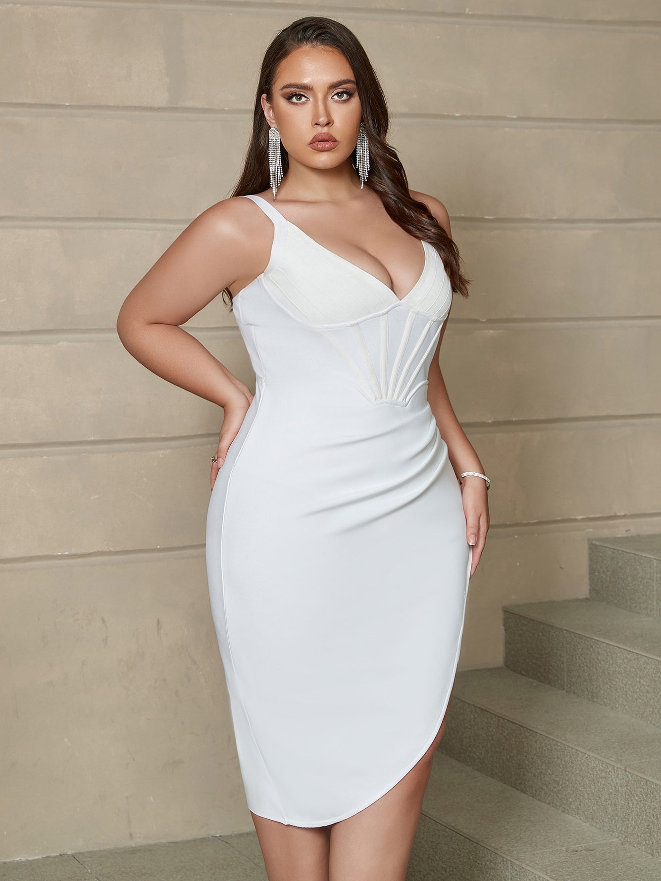 Plus - Size White Spaghetti Strap Bodycon Bandage dress