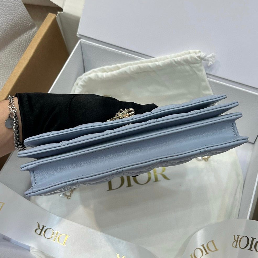 Mini Pearl Chain Light Blue Lambskin Handbag