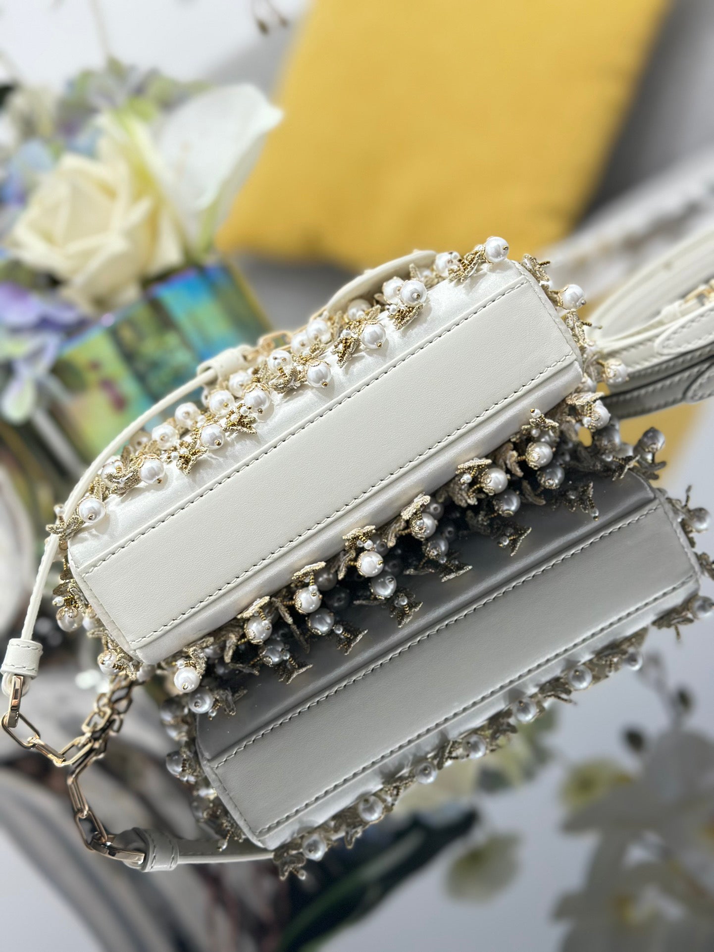 Mini Embroidered Wheat  Pearl Handbag