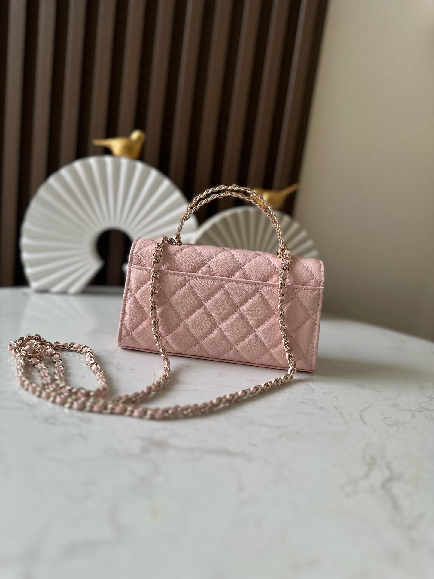 Light pink caviar leather flap handbag   shoulder bag