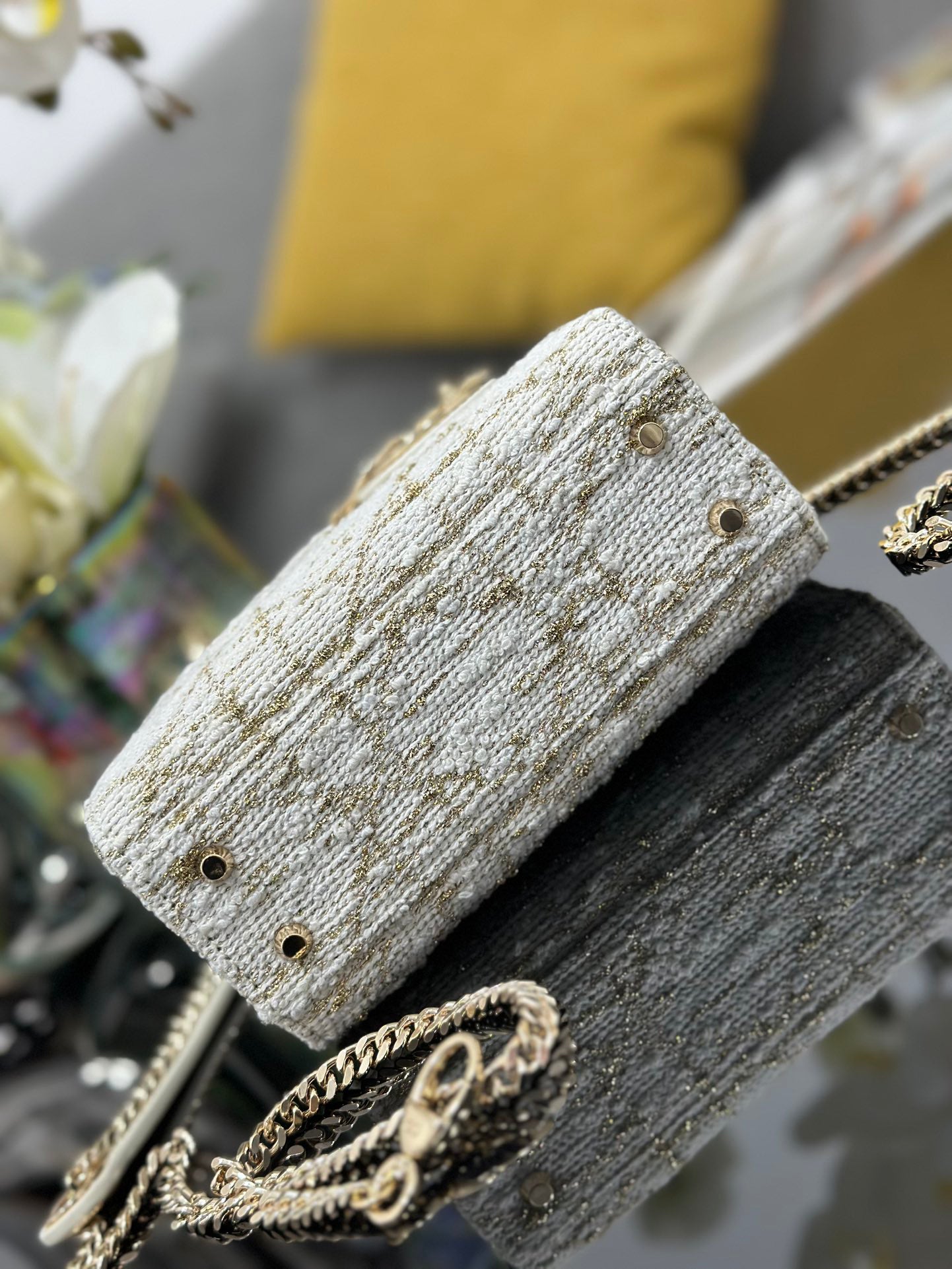 Three  Grid Tweed Handbag