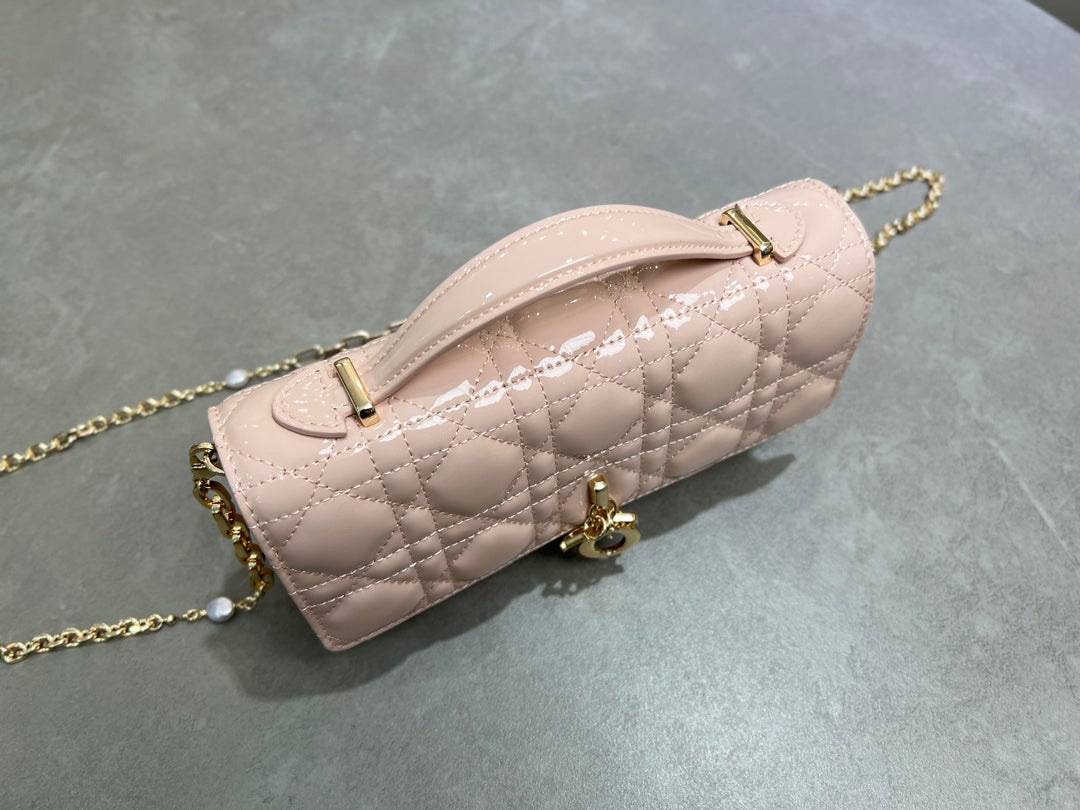 Patent Leather Rouge Pink Lady Dior Pearl Clutch Bag