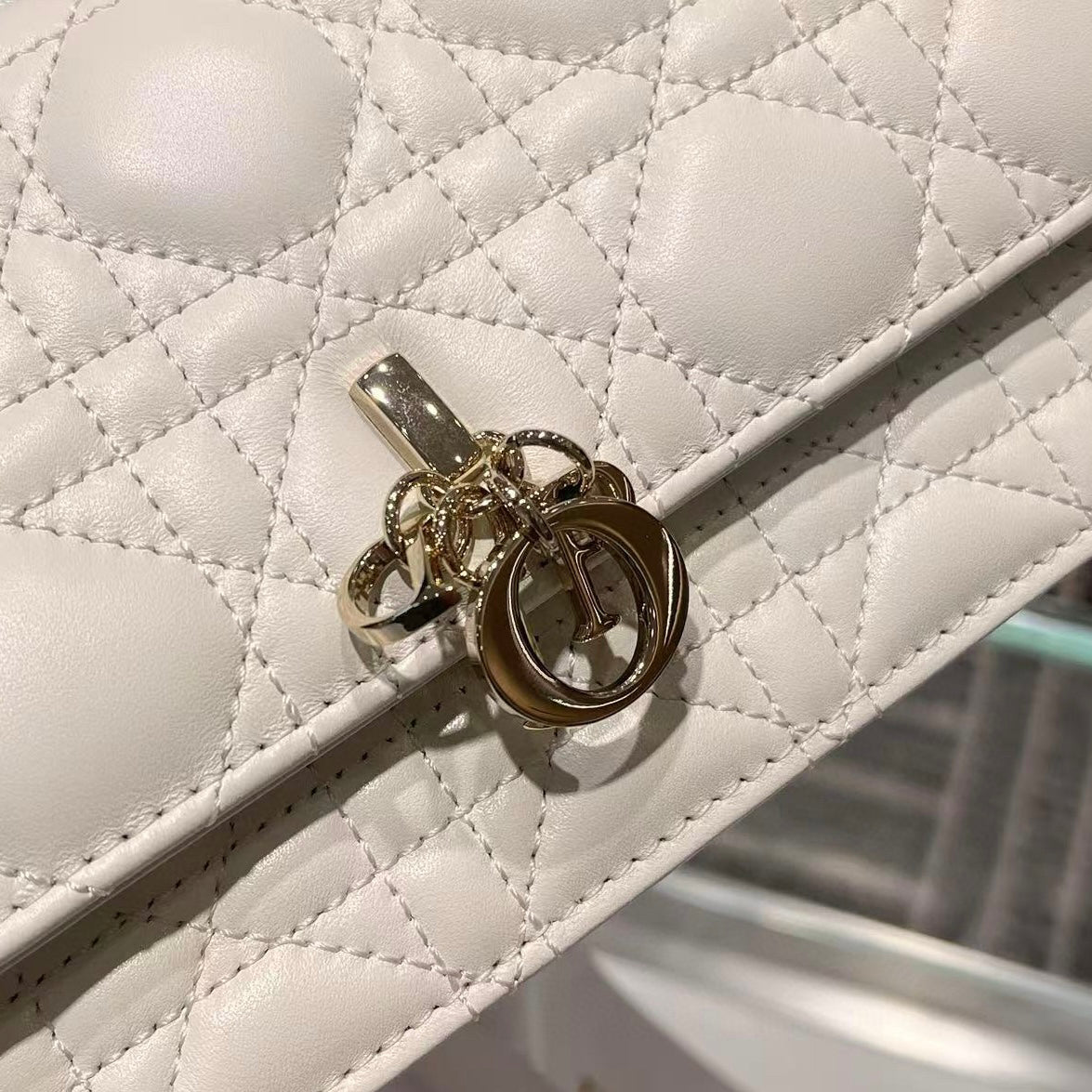 Mini Pearl Chain White Lambskin Handbag