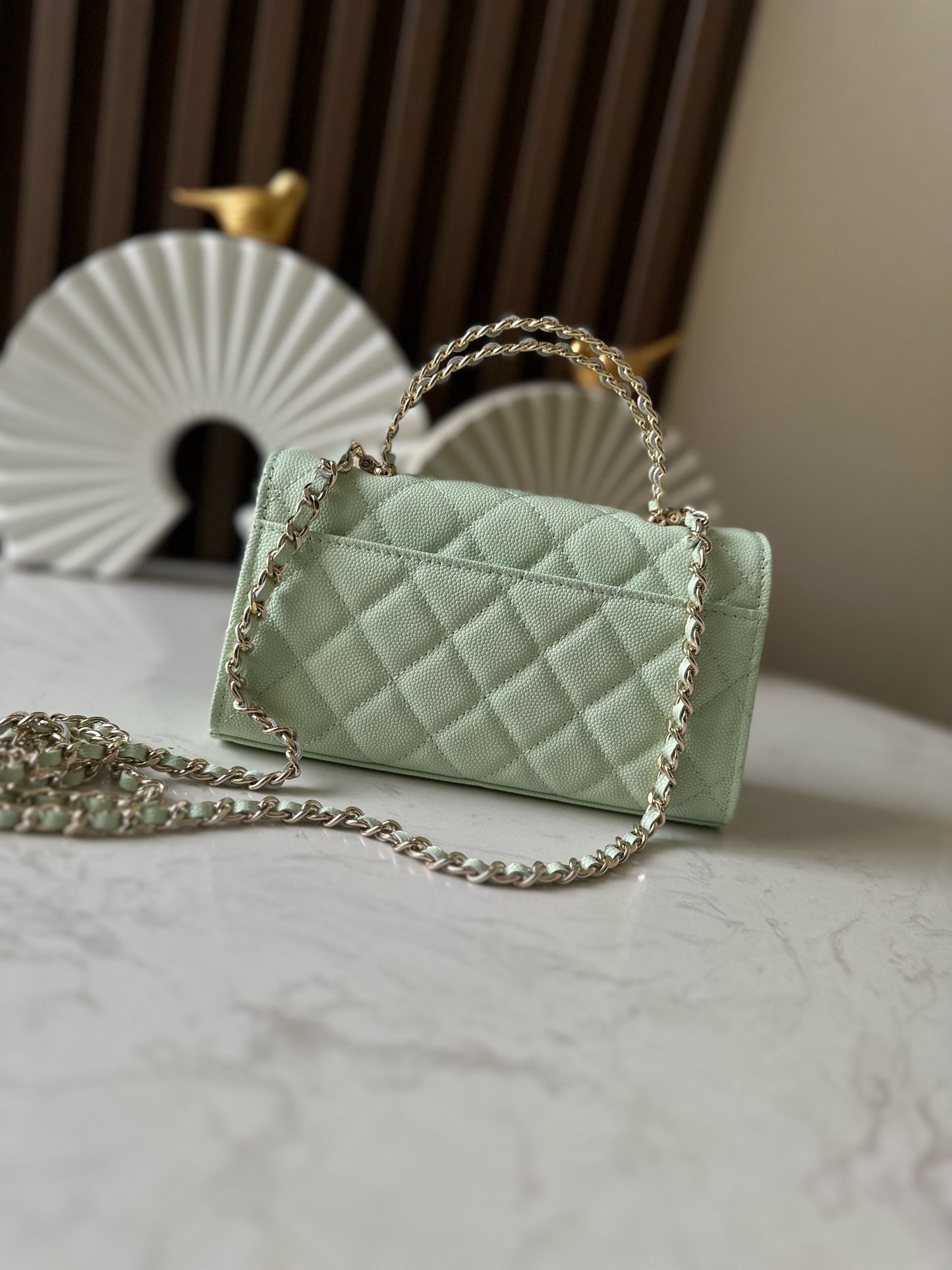 Light green caviar leather flap handbag   shoulder bag
