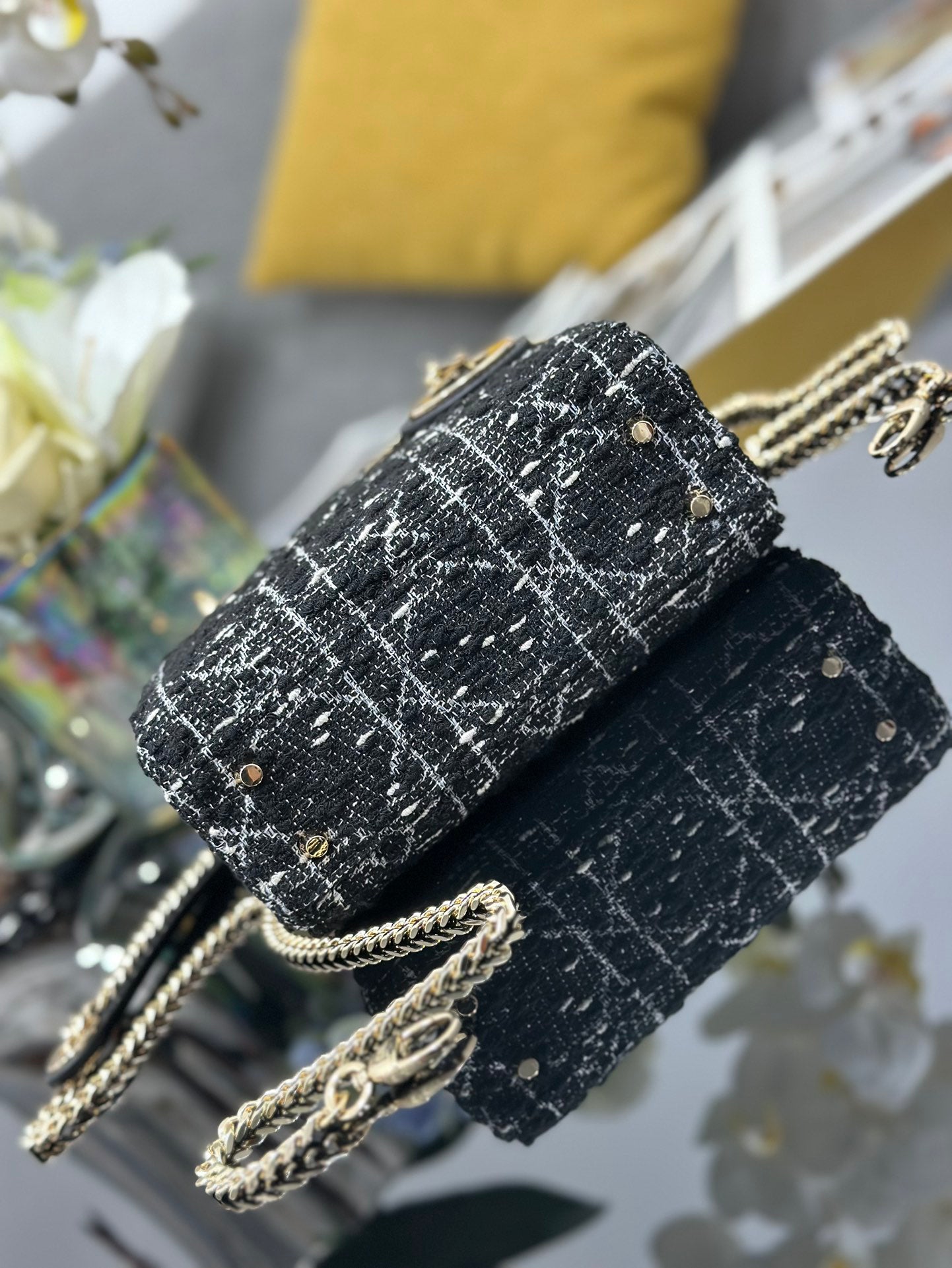 Three  Grid Tweed Handbag