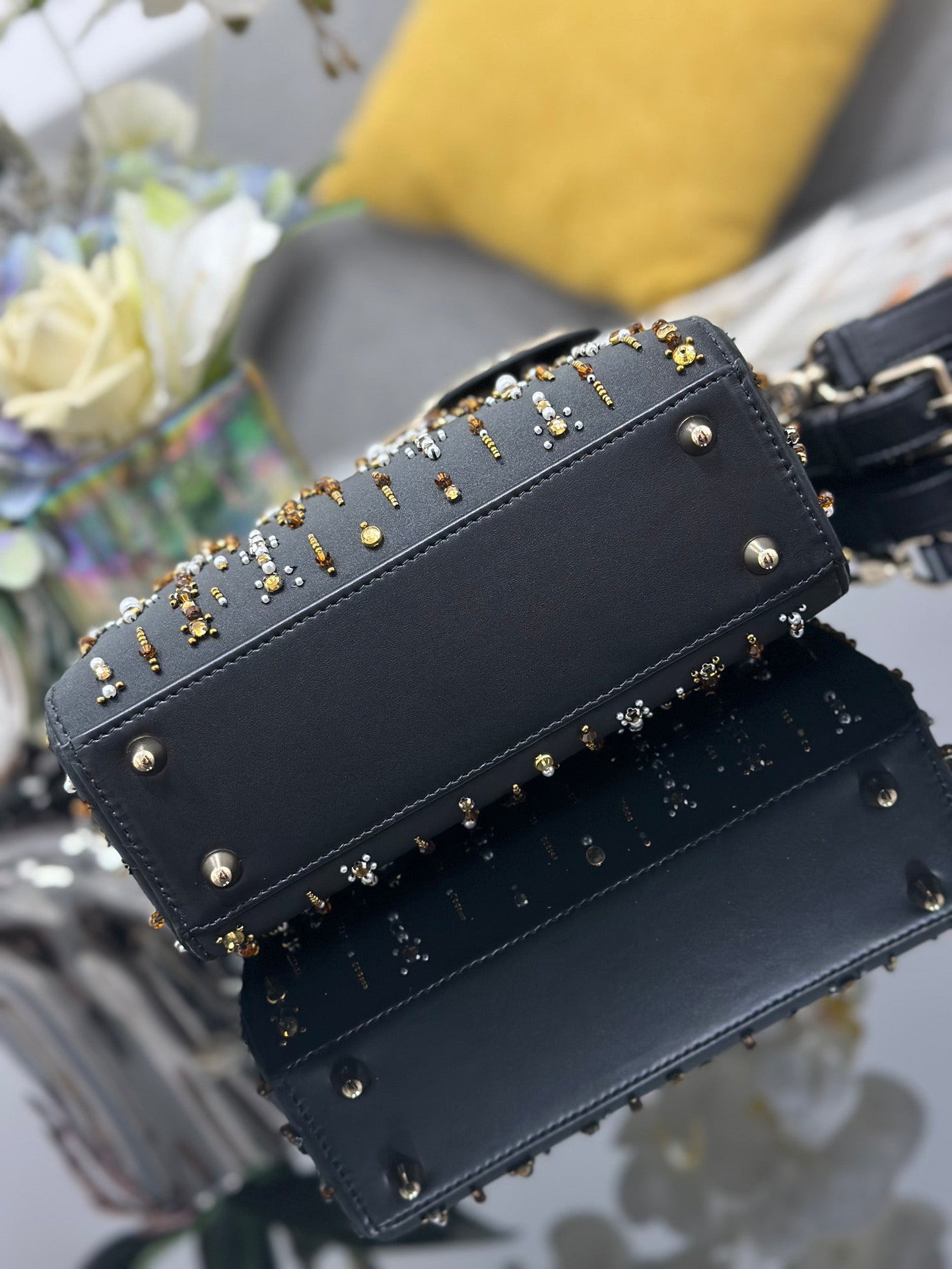 Lady Dior Four - Grid Embroidered Iridescent Bead Handbag