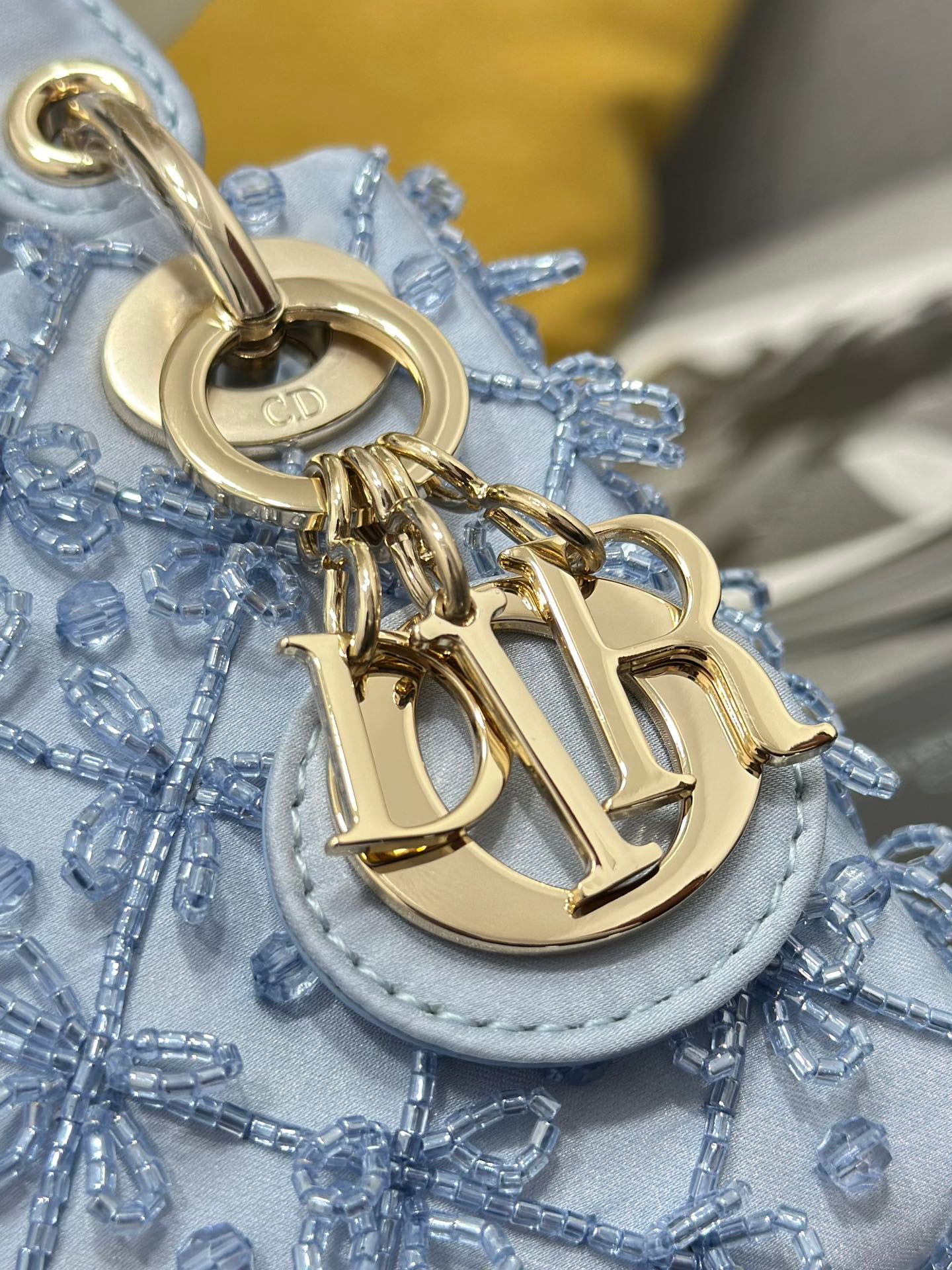 Lady Dior Mini Embroidered Ice - Blue Beaded Handbag