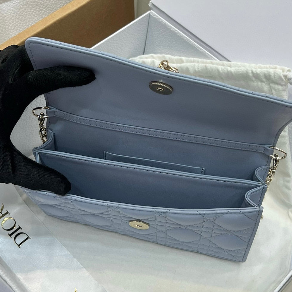 Mini Pearl Chain Light Blue Lambskin Handbag