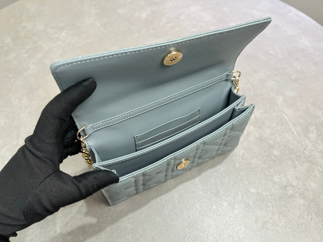 Sheepskin Slate Gray Lady Dior Pearl Clutch Bag